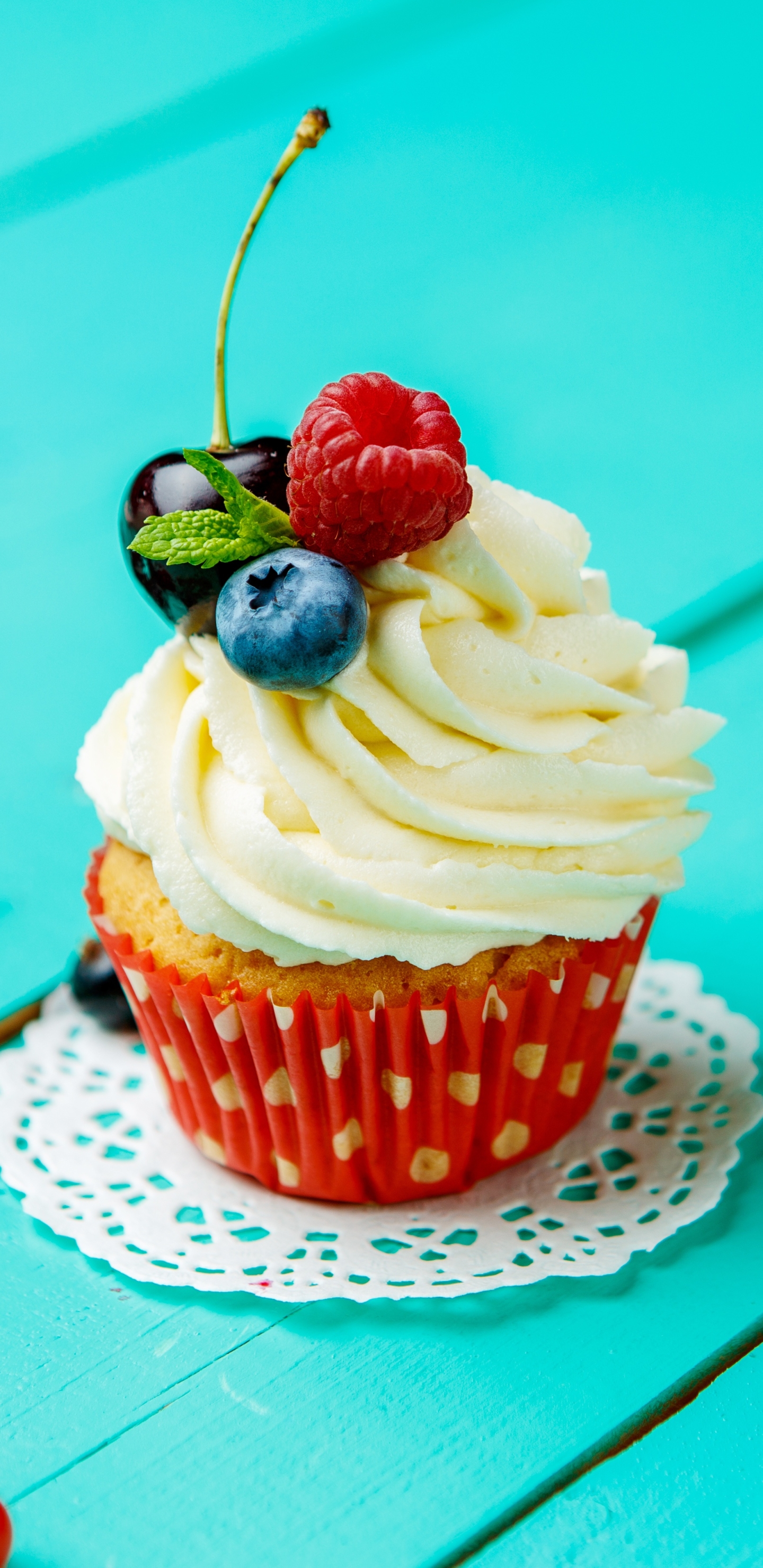 Download mobile wallpaper Food, Cherry, Blueberry, Raspberry, Berry, Fruit, Cupcake for free.