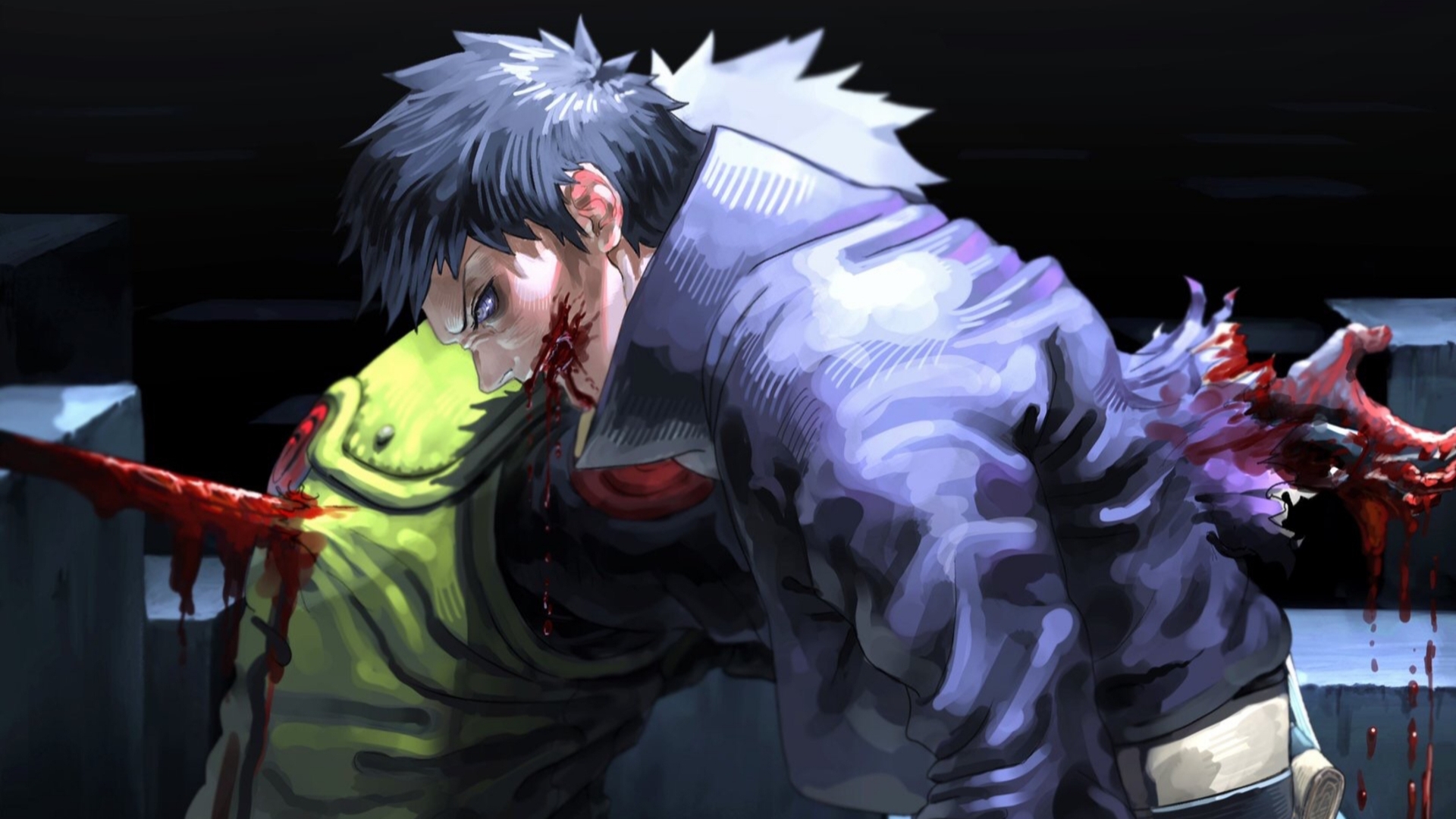 Handy-Wallpaper Naruto, Blut, Animes, Kakashi Hatake, Obito Uchiha kostenlos herunterladen.