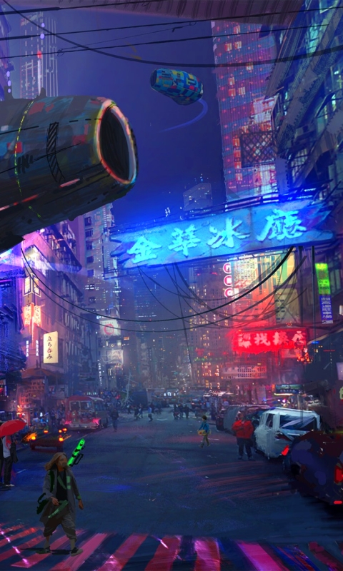 Handy-Wallpaper Stadt, Cyberpunk, Science Fiction, Nacht, Großstadt kostenlos herunterladen.