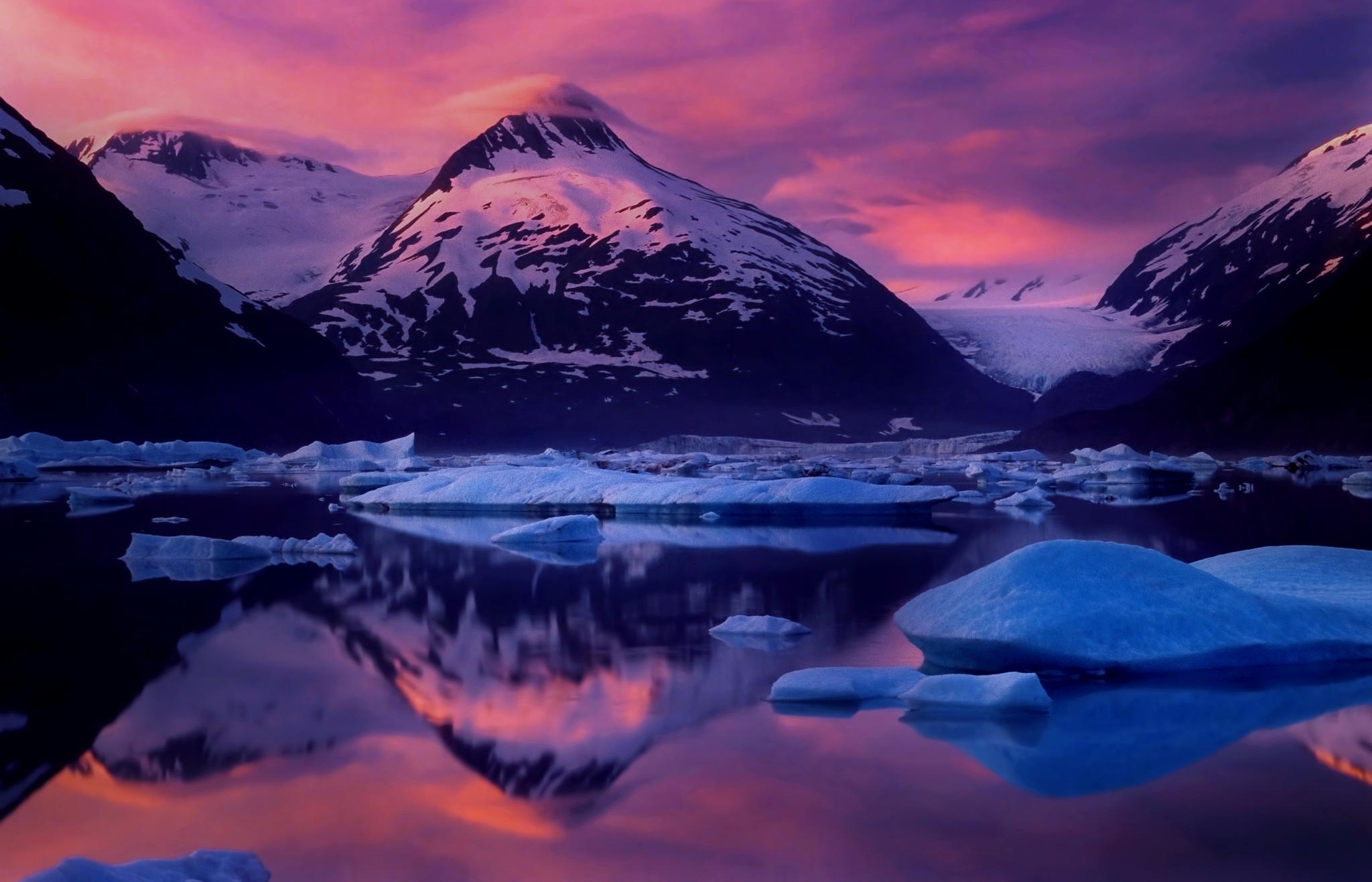 Download mobile wallpaper Iceberg, Alaska, Snow, Mountains, Water, Mountain, Earth, Reflection for free.