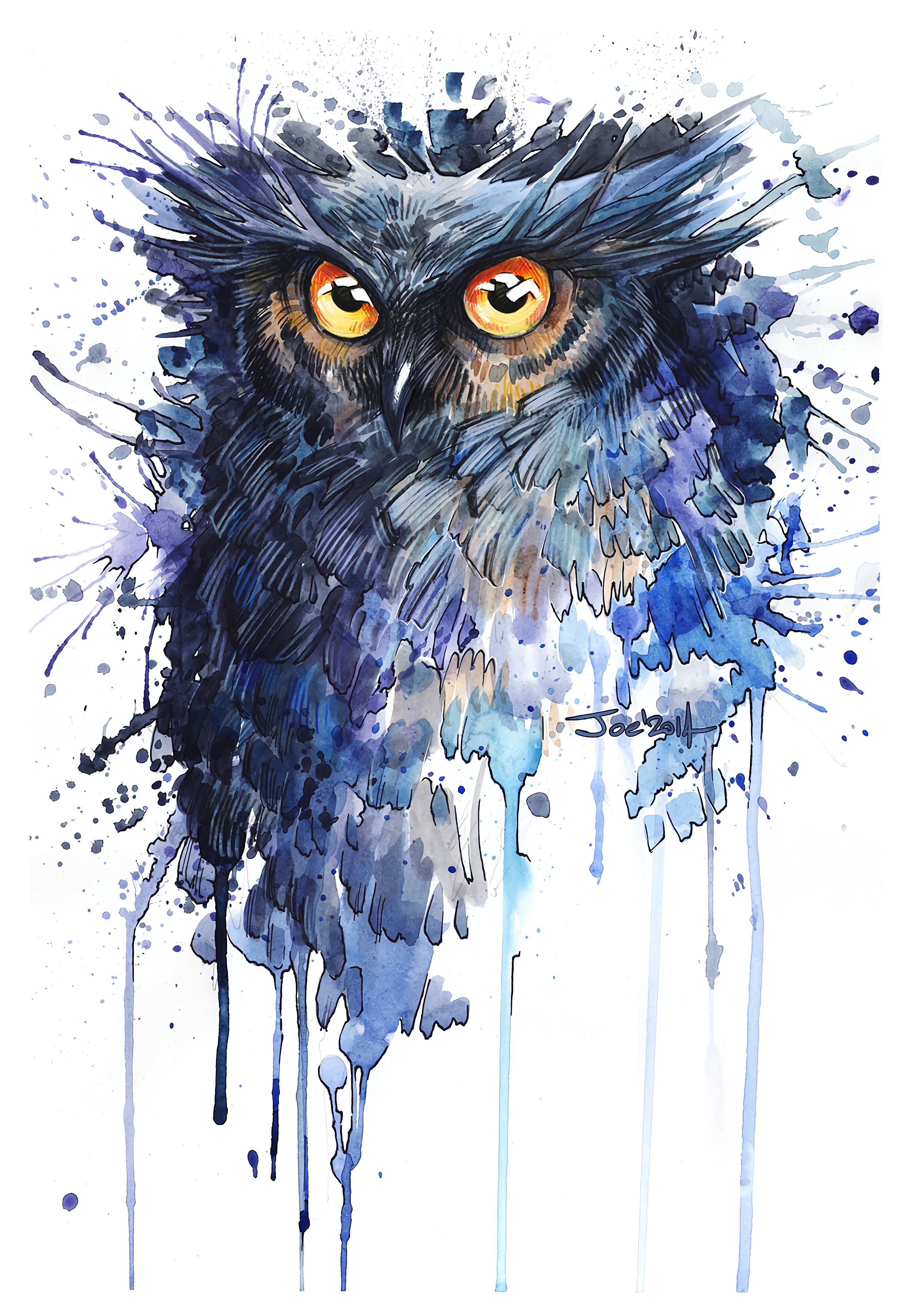 owl, art, bird, stains, spots