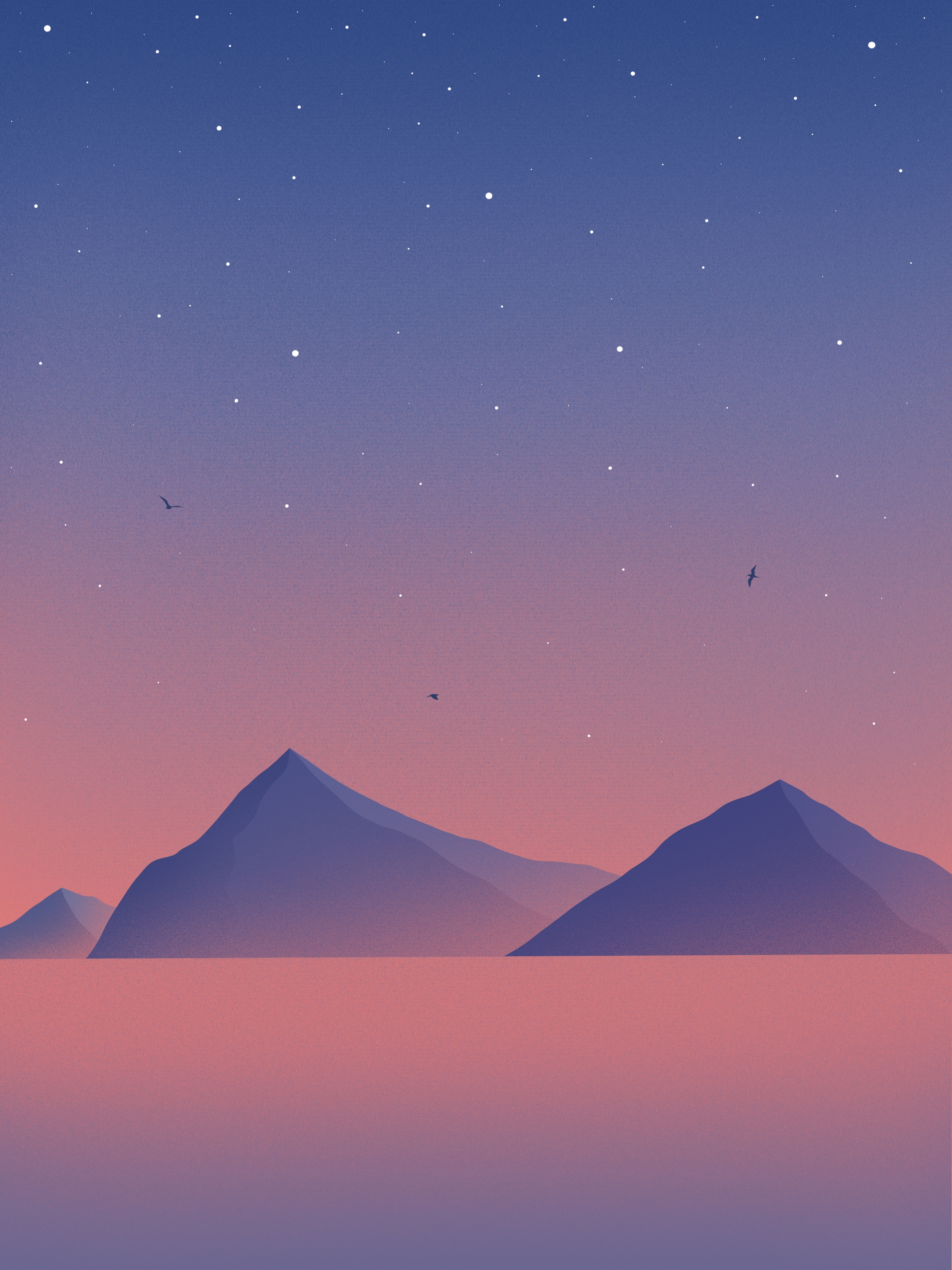 Full HD Wallpaper mountains, violet, birds, sunset, art, vertex, purple, tops
