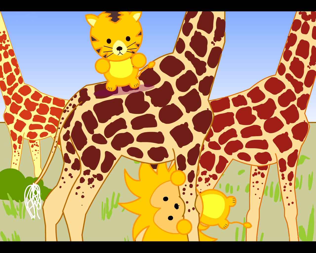 Скачать картинку Животные, Лев, Художественный, Жирафа в телефон бесплатно.
