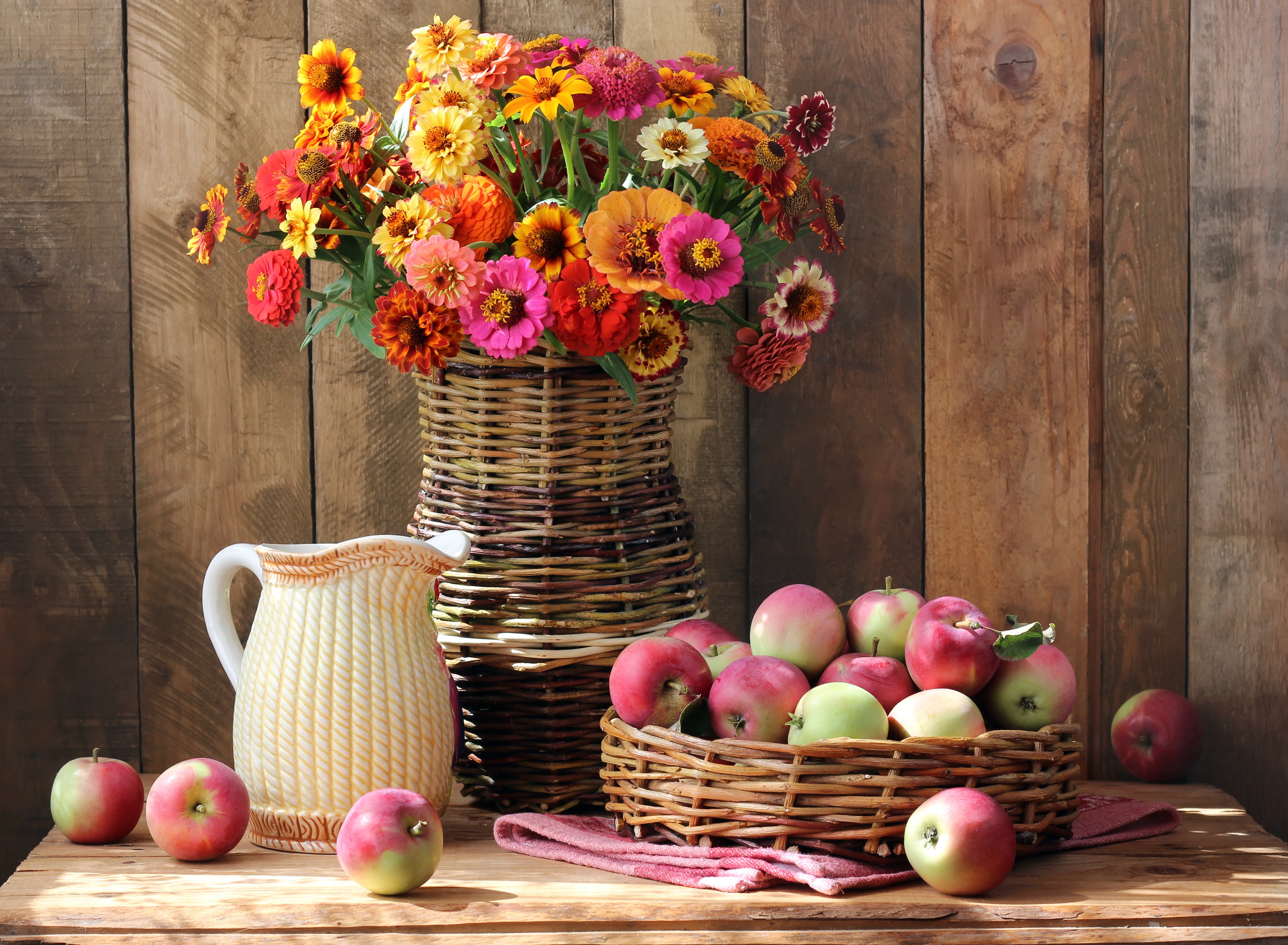 Download mobile wallpaper Apple, Still Life, Flower, Bouquet, Fruit, Photography for free.