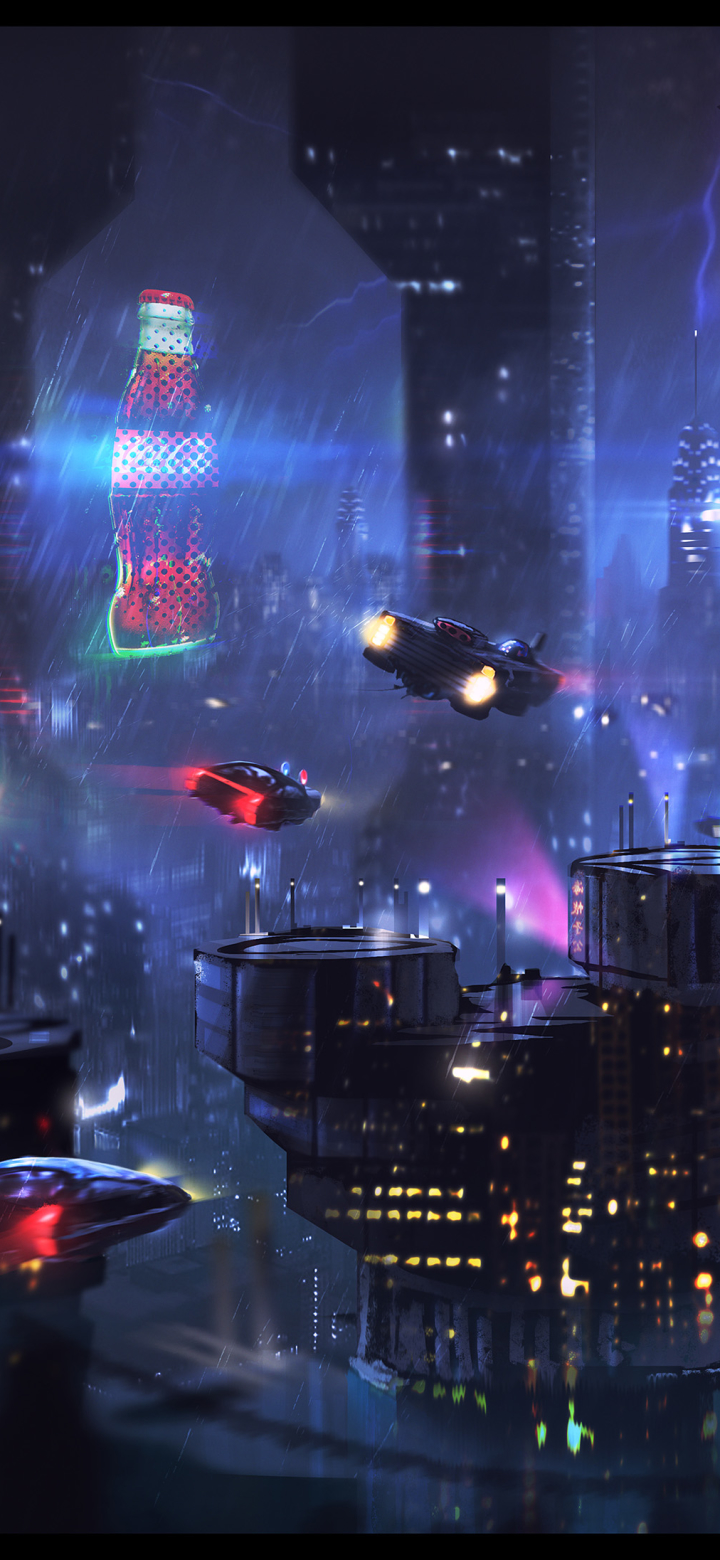 Download mobile wallpaper Rain, Night, City, Building, Sci Fi, Futuristic, Vehicle, Cyberpunk Cityscape for free.