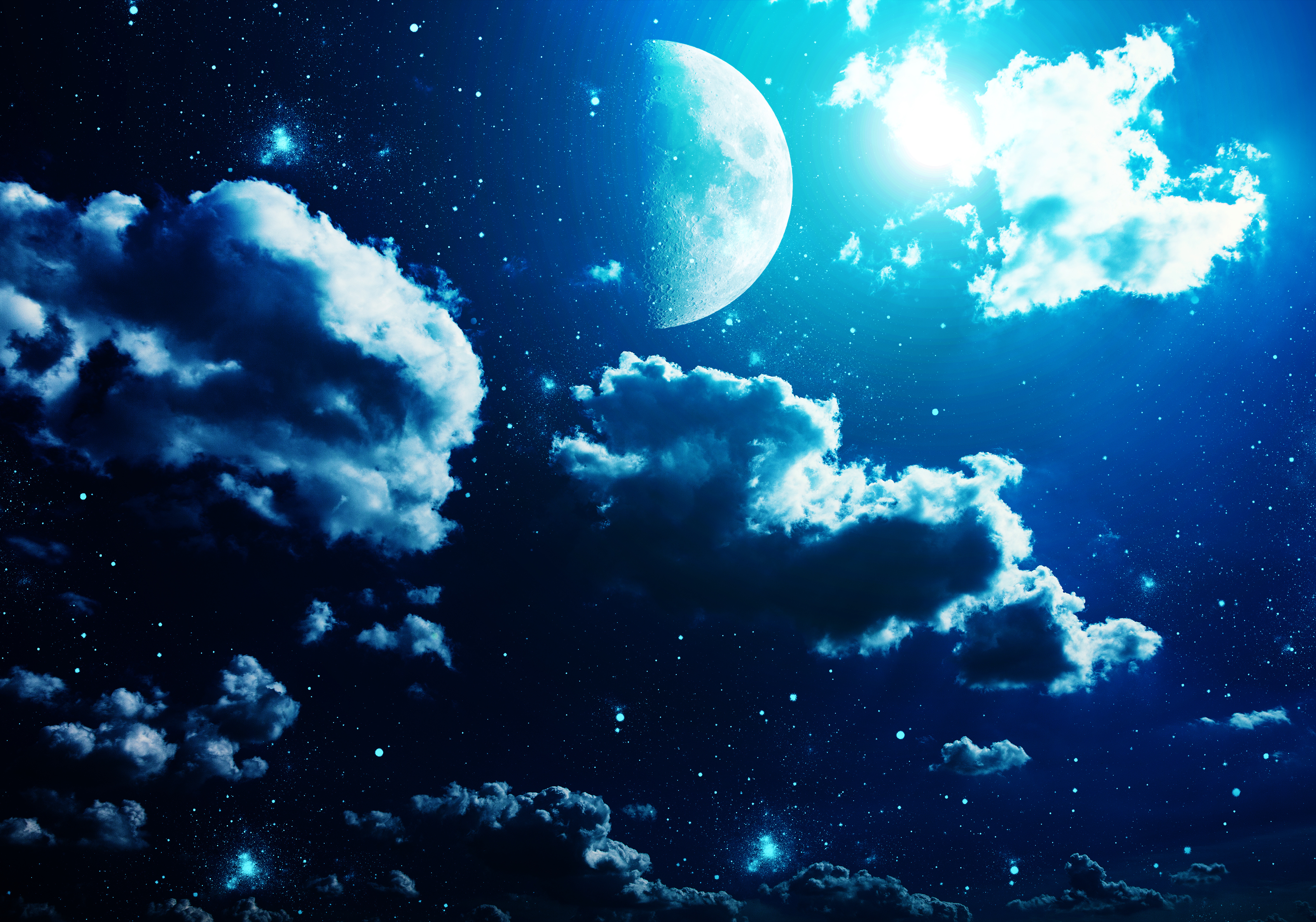 Скачать картинку Небо, Ночь, Облака, Луна, Синий, Земля/природа в телефон бесплатно.