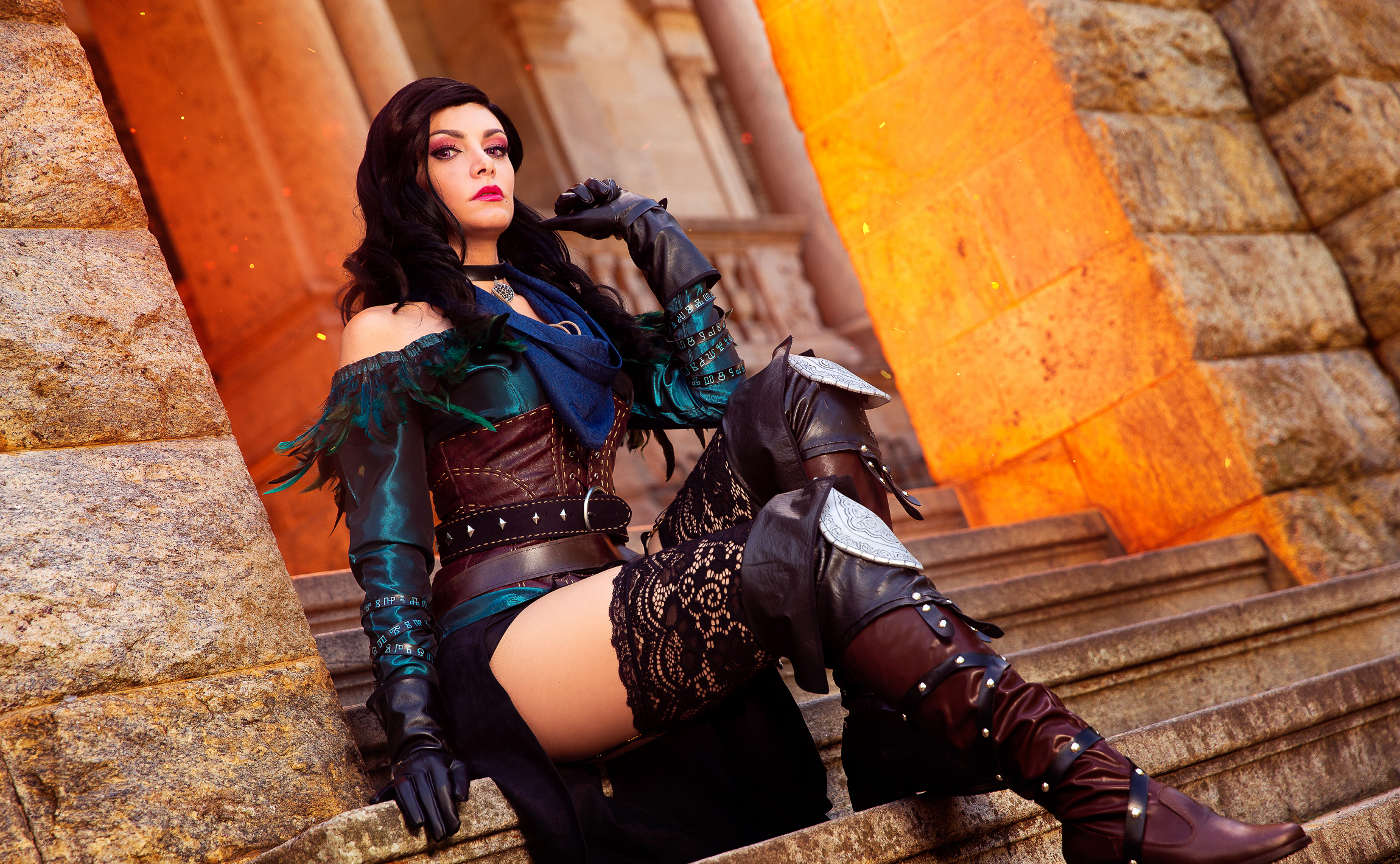 Free download wallpaper Boots, Collar, Glove, Women, Thigh Highs, The Witcher, Cosplay, Yennefer Of Vengerberg on your PC desktop