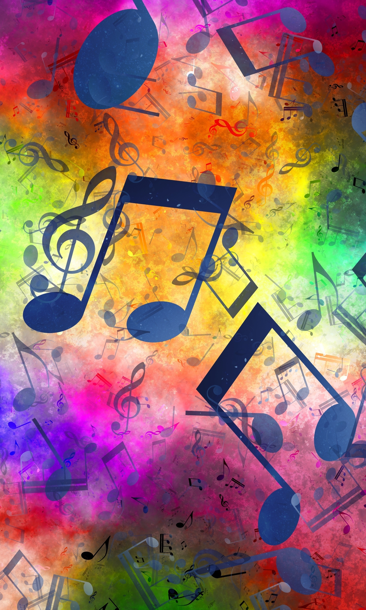 music, musical notes, colors, treble clef