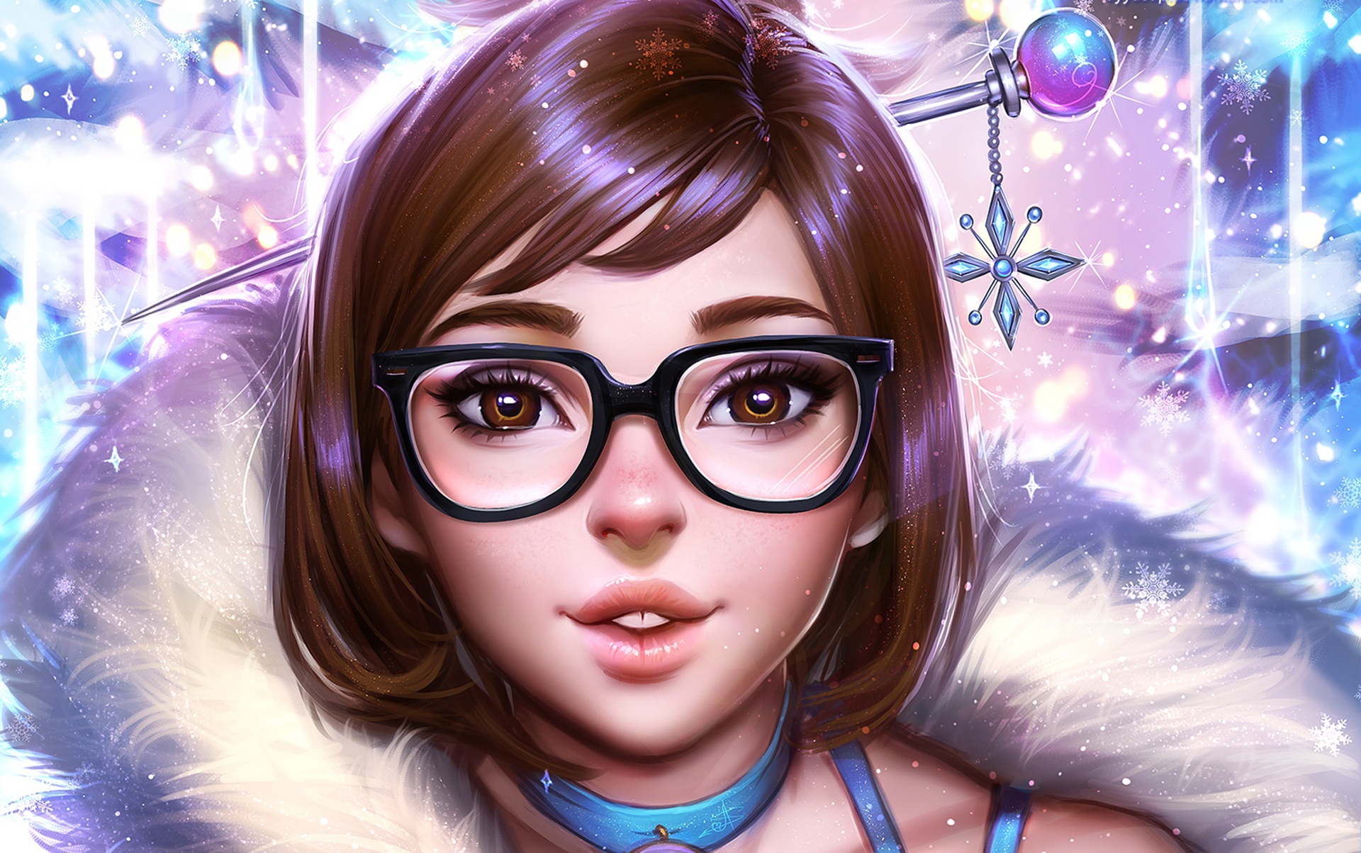 Download mobile wallpaper Glasses, Face, Overwatch, Brown Eyes, Video Game, Brown Hair for free.