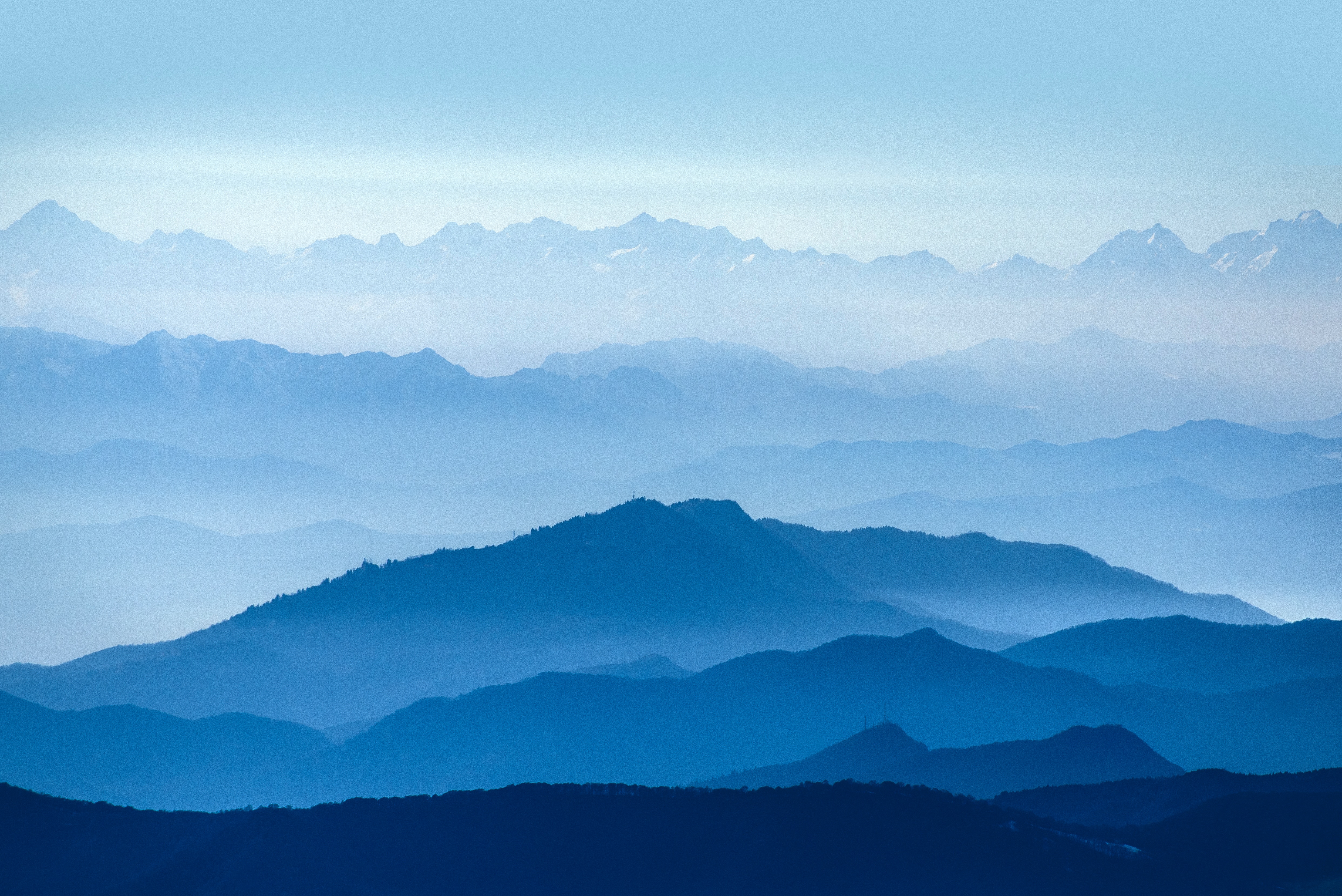無料モバイル壁紙自然, 山脈, 霧, 青い, 白い, スカイをダウンロードします。