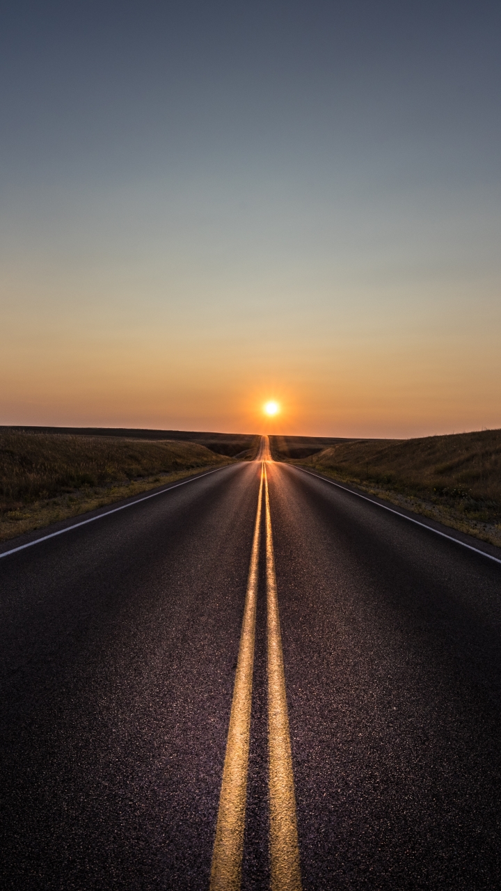 Download mobile wallpaper Sunset, Road, Man Made for free.