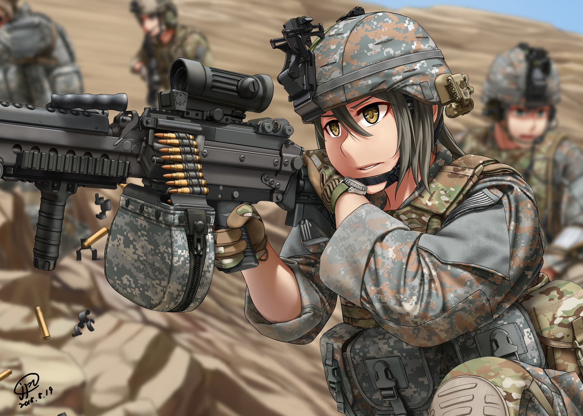 Download mobile wallpaper Anime, Military, Gun for free.