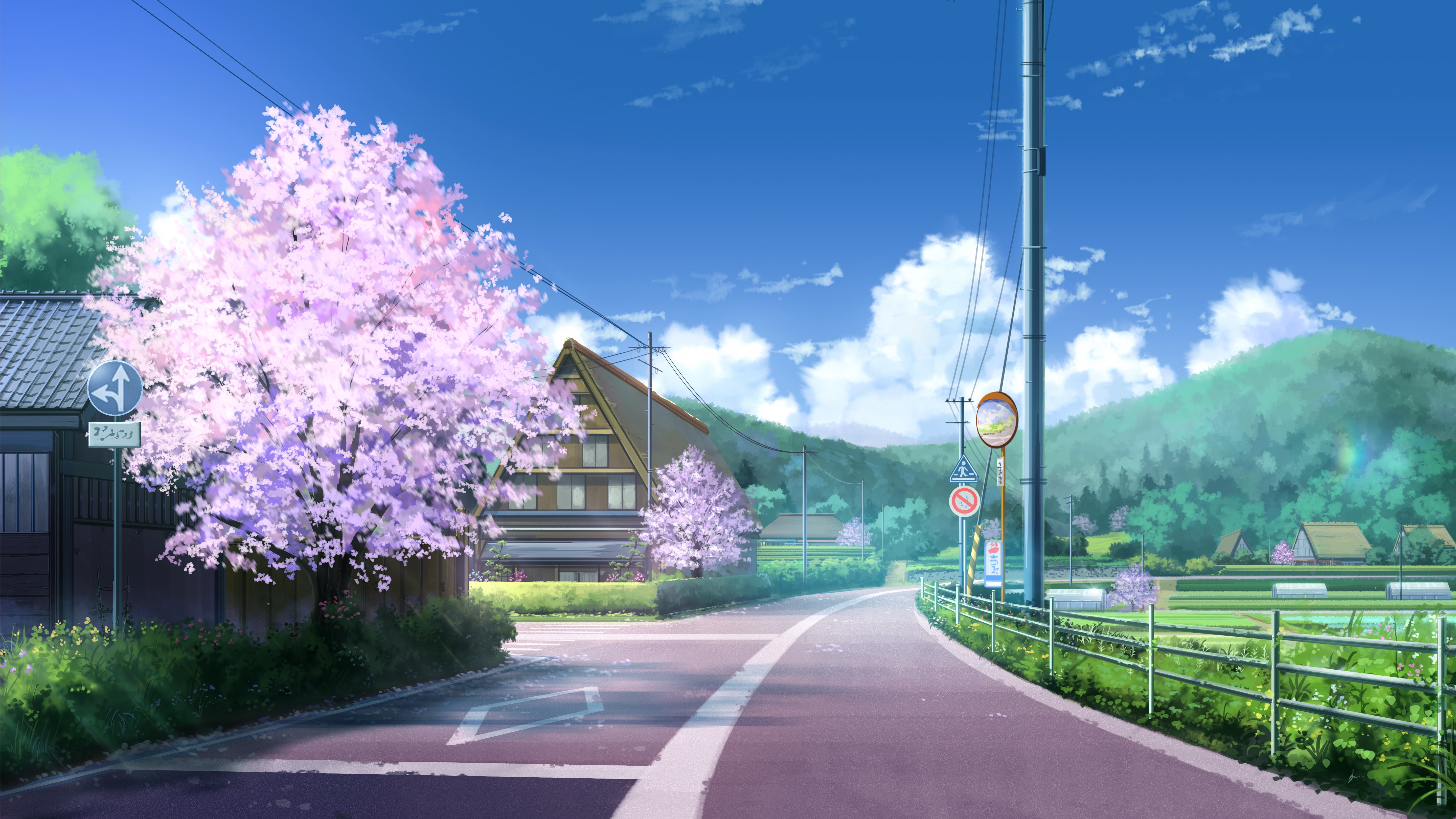 Baixe gratuitamente a imagem Anime, Céu, Estrada, Árvore, Nuvem na área de trabalho do seu PC