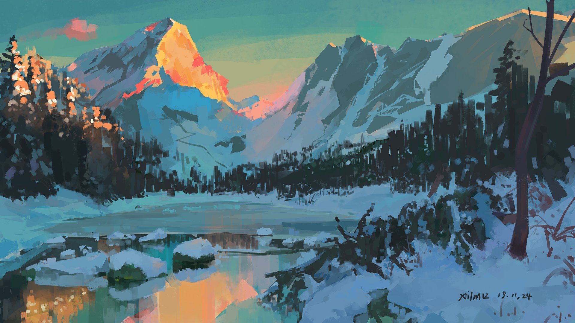 Free download wallpaper Landscape, Winter, Snow, Mountain, Artistic on your PC desktop