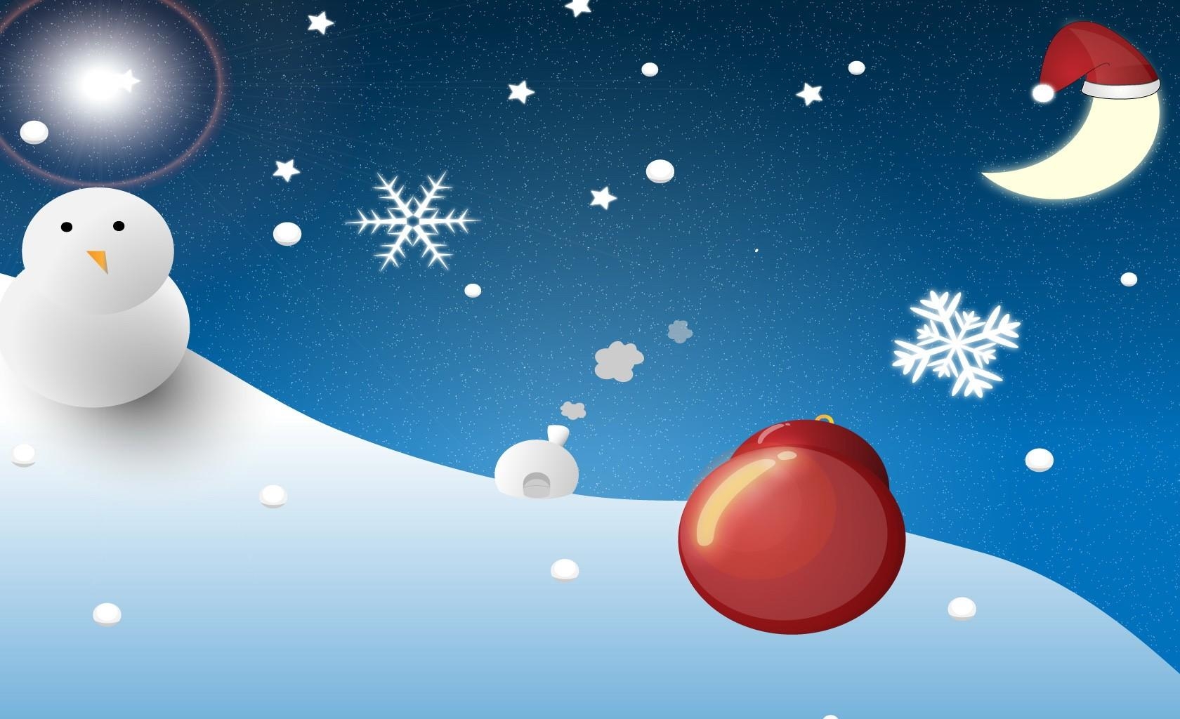 holidays, moon, snowflakes, snowman, christmas, ball, christmas tree toy