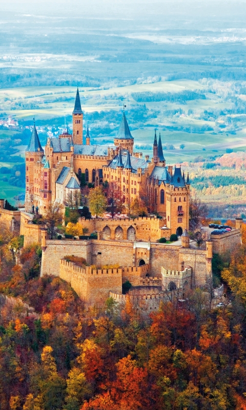 Handy-Wallpaper Herbst, Schlösser, Wald, Menschengemacht, Schloss, Burg Hohenzollern kostenlos herunterladen.