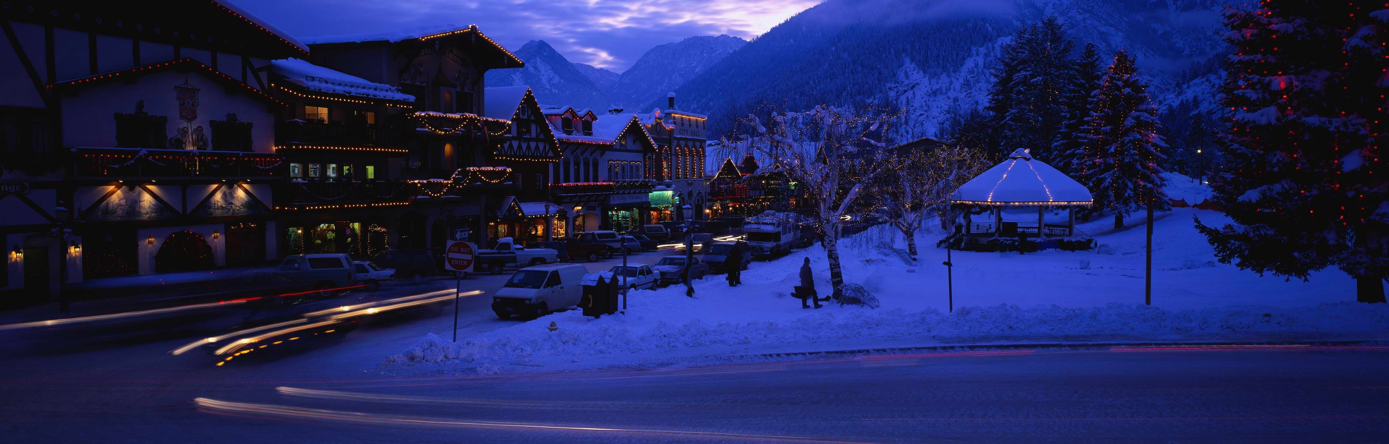 PCデスクトップに冬, 家, 雪, 山, 光, 夜, 写真撮影画像を無料でダウンロード