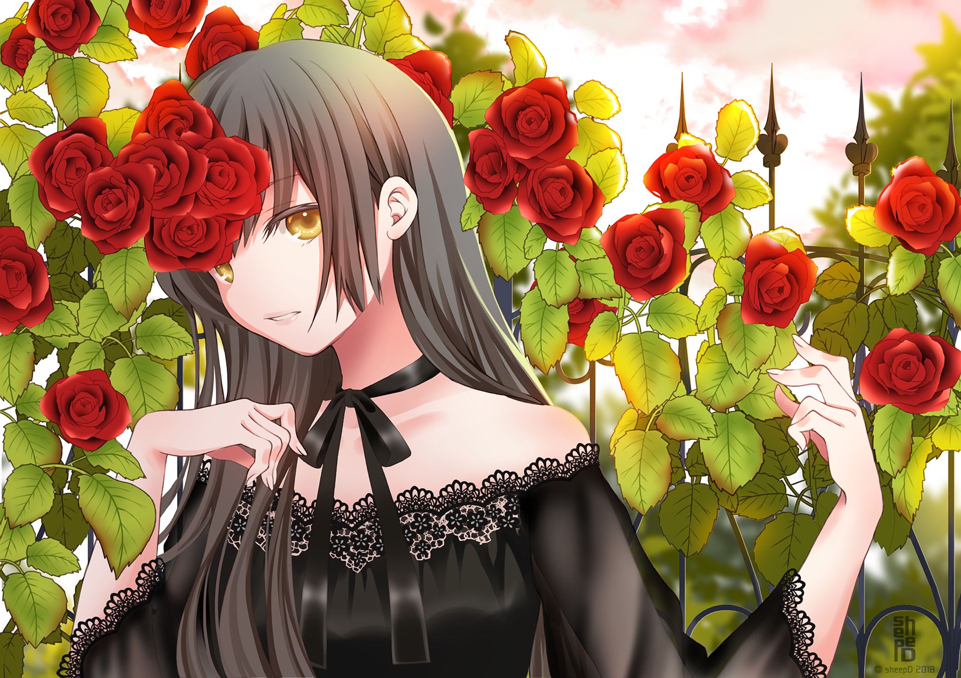 Free download wallpaper Anime, Original, Red Flower on your PC desktop