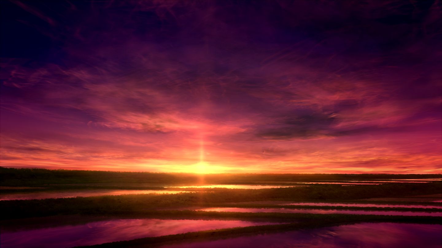 Laden Sie das Landschaft, Wasser, Wolke, Sonnenuntergang, Animes-Bild kostenlos auf Ihren PC-Desktop herunter