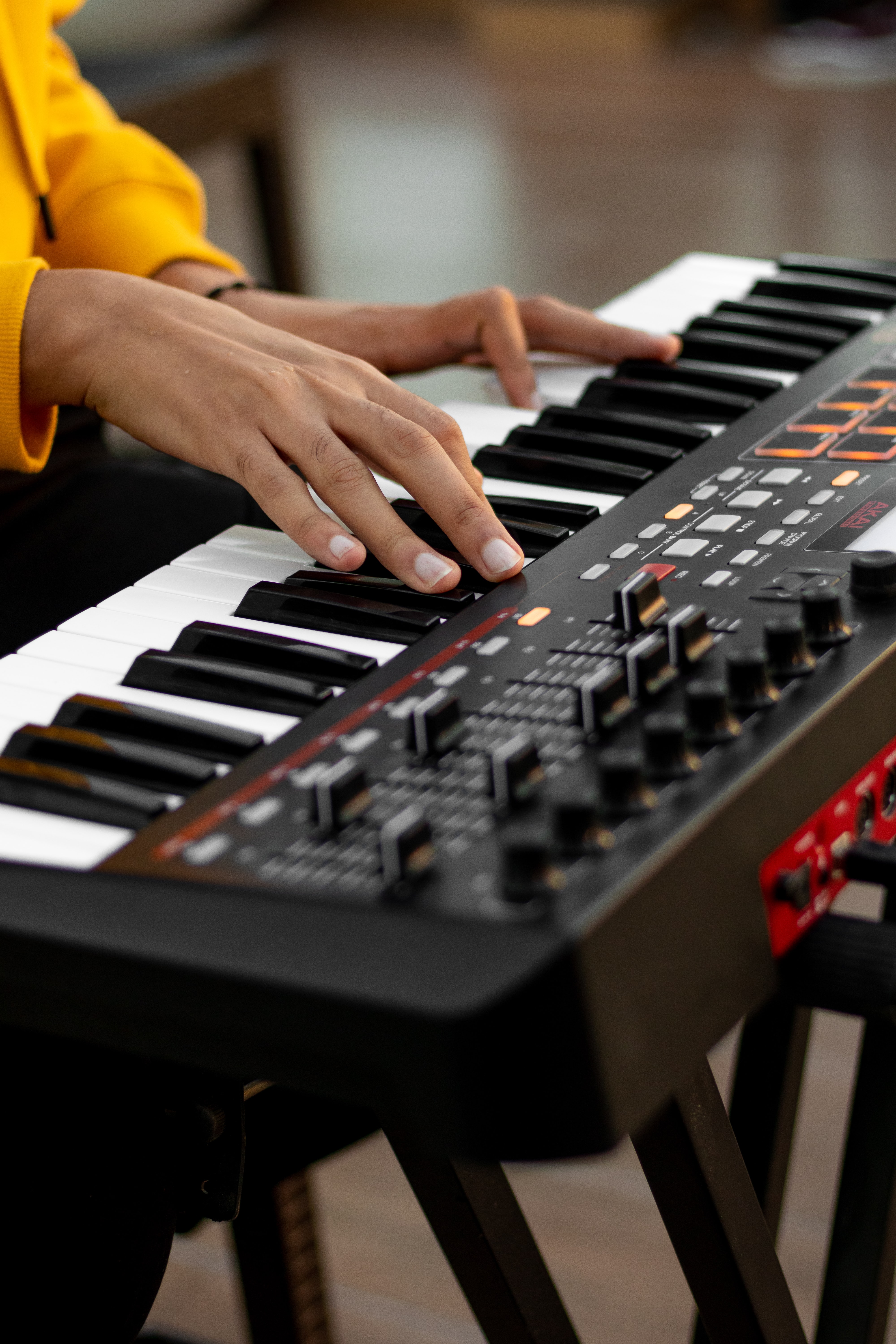 musical instrument, keys, synthesizer, music, hands