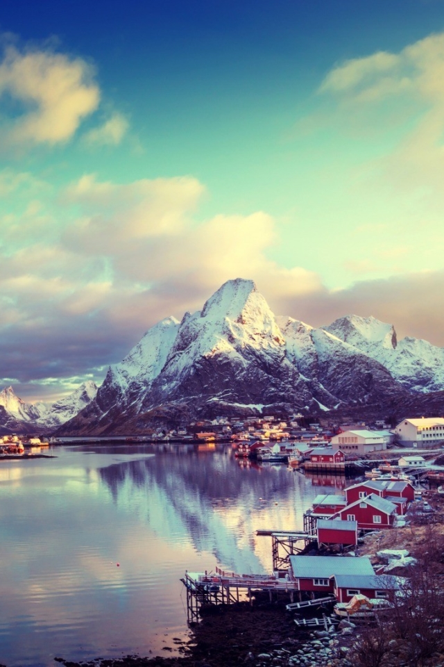 Descarga gratuita de fondo de pantalla para móvil de Nieve, Montaña, Lago, Noruega, Fotografía, Islas Lotofen.