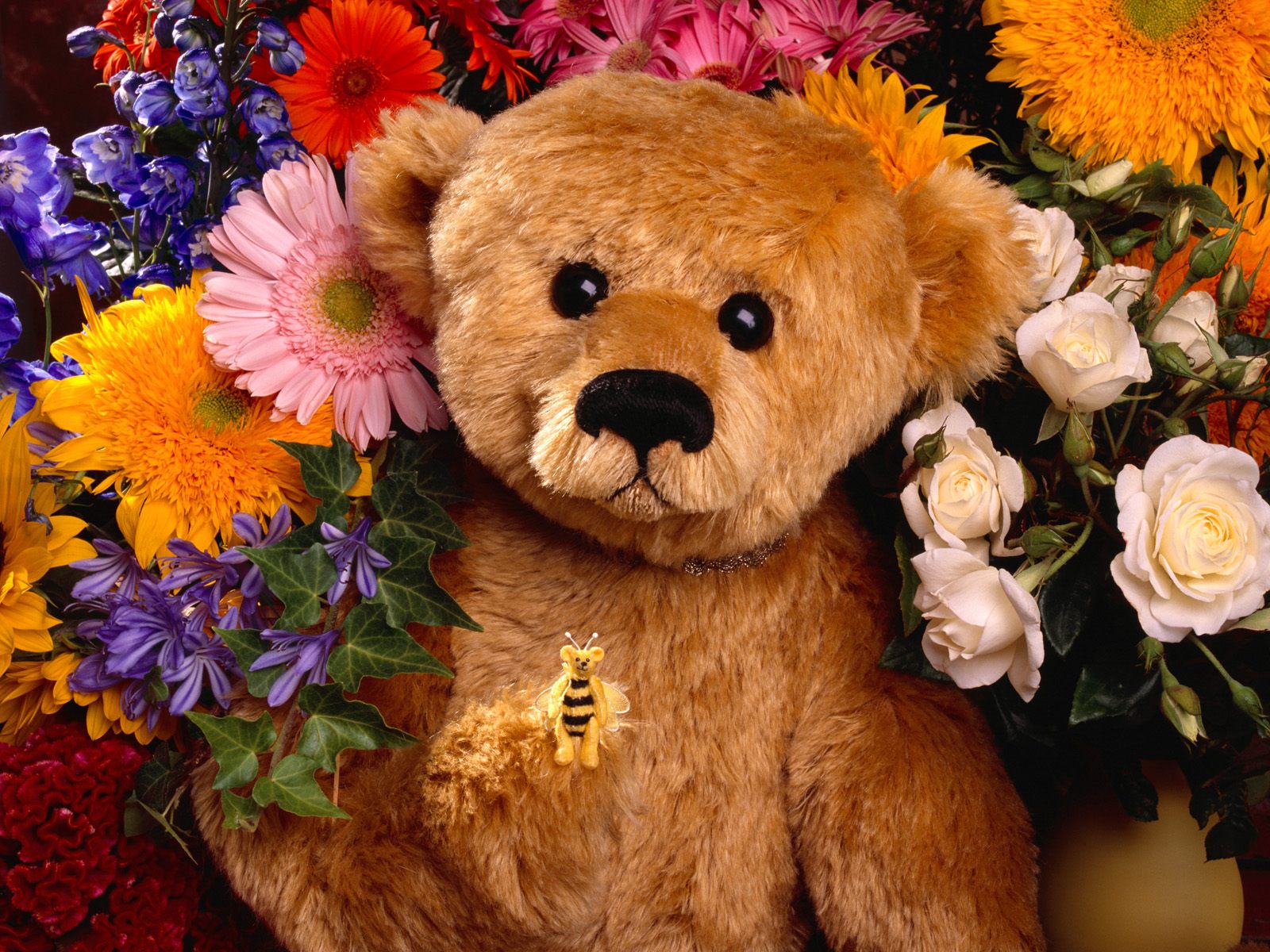 1076585 baixar papel de parede feito pelo homem, bicho de pelúcia, flor, urso teddy, brinquedo - protetores de tela e imagens gratuitamente
