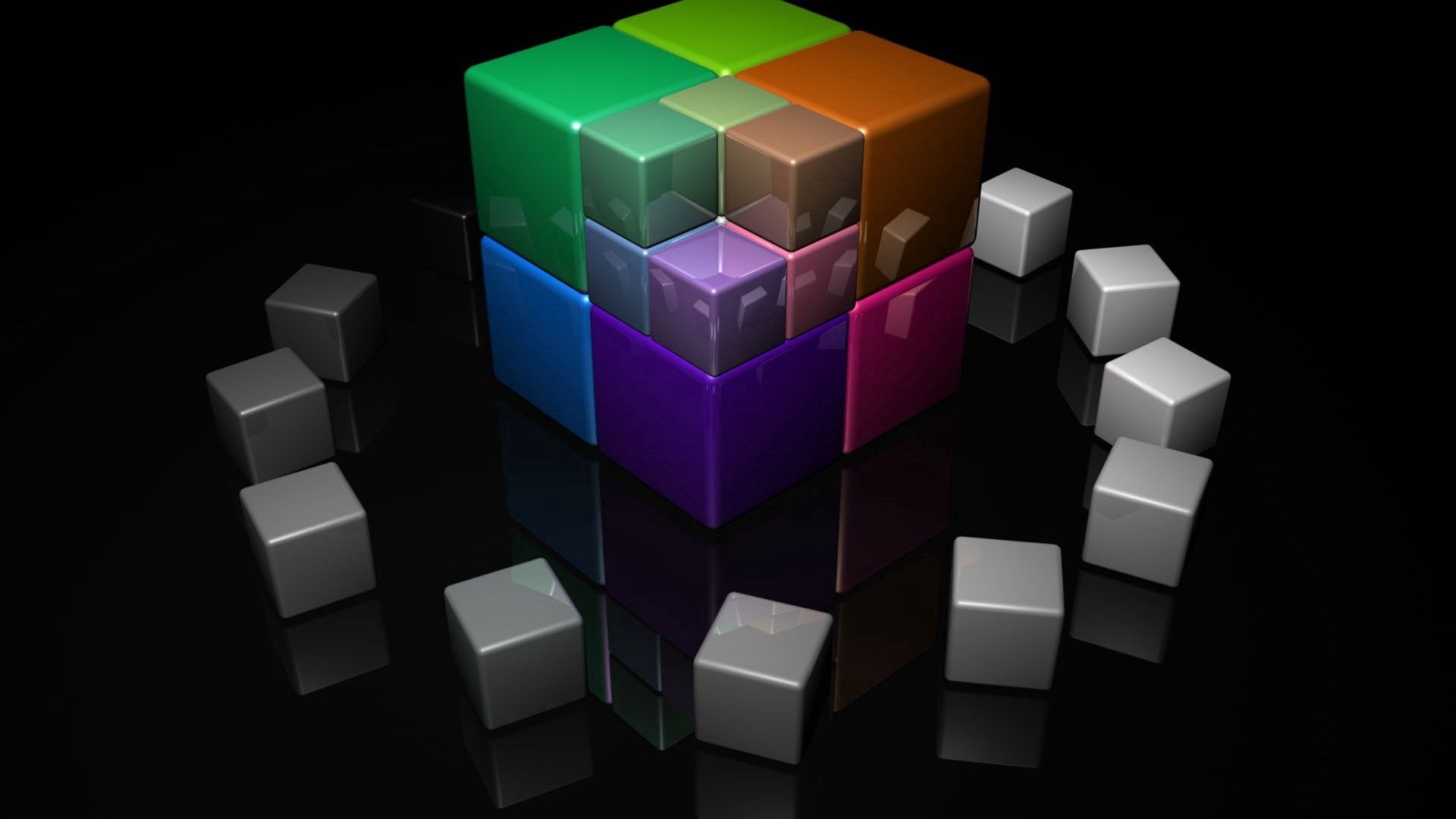 Скачать обои бесплатно Яркий, Разноцветный, Кубики, Куб, 3D картинка на рабочий стол ПК