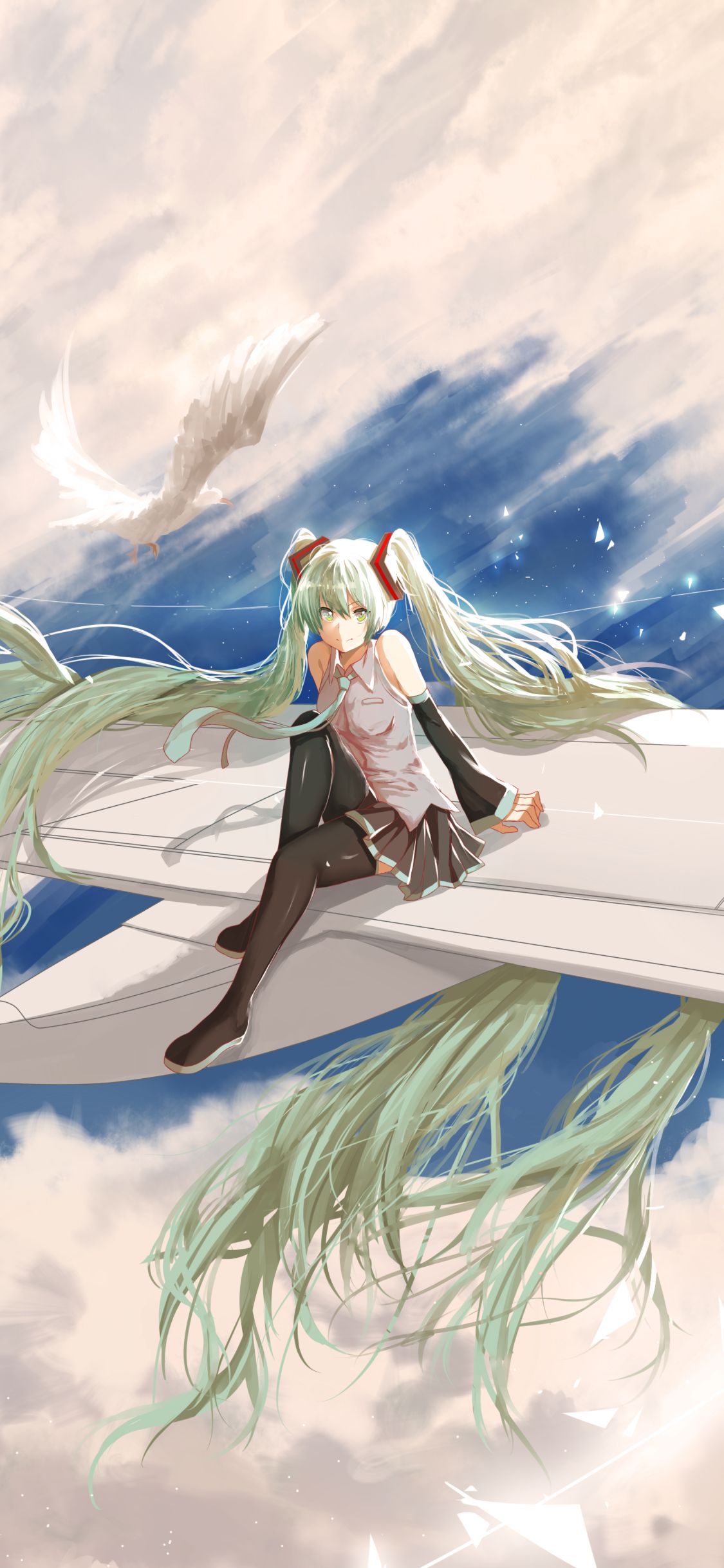 Download mobile wallpaper Anime, Sky, Vocaloid, Green Hair, Hatsune Miku, Long Hair, Twintails for free.