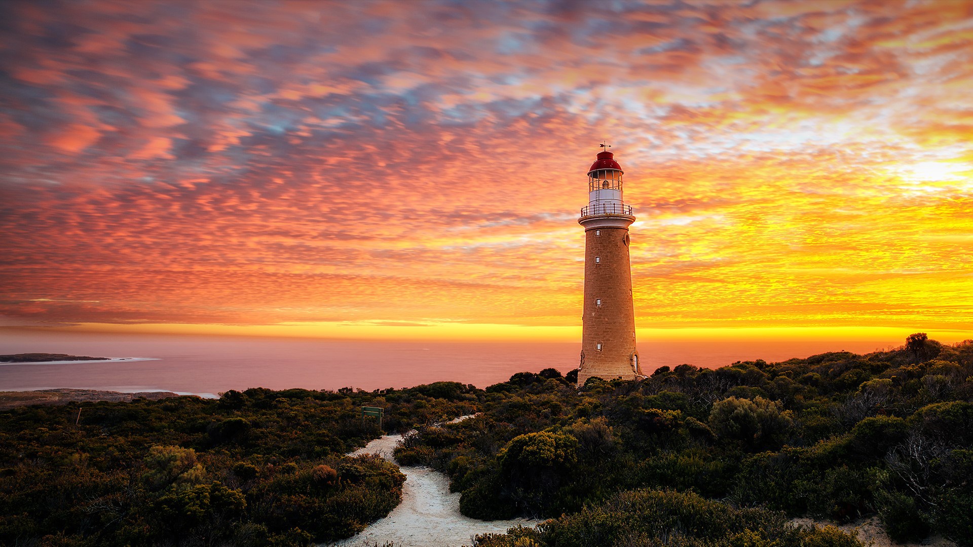 Download mobile wallpaper Sunset, Sky, Horizon, Lighthouse, Cloud, Australia, Man Made for free.