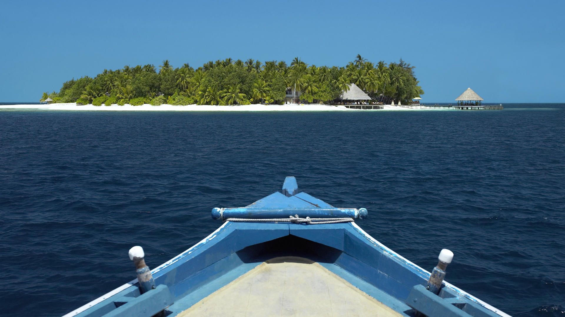 Descarga gratis la imagen Océano, Un Barco, Bote, Naturaleza, Palms, Oceano, Isla en el escritorio de tu PC
