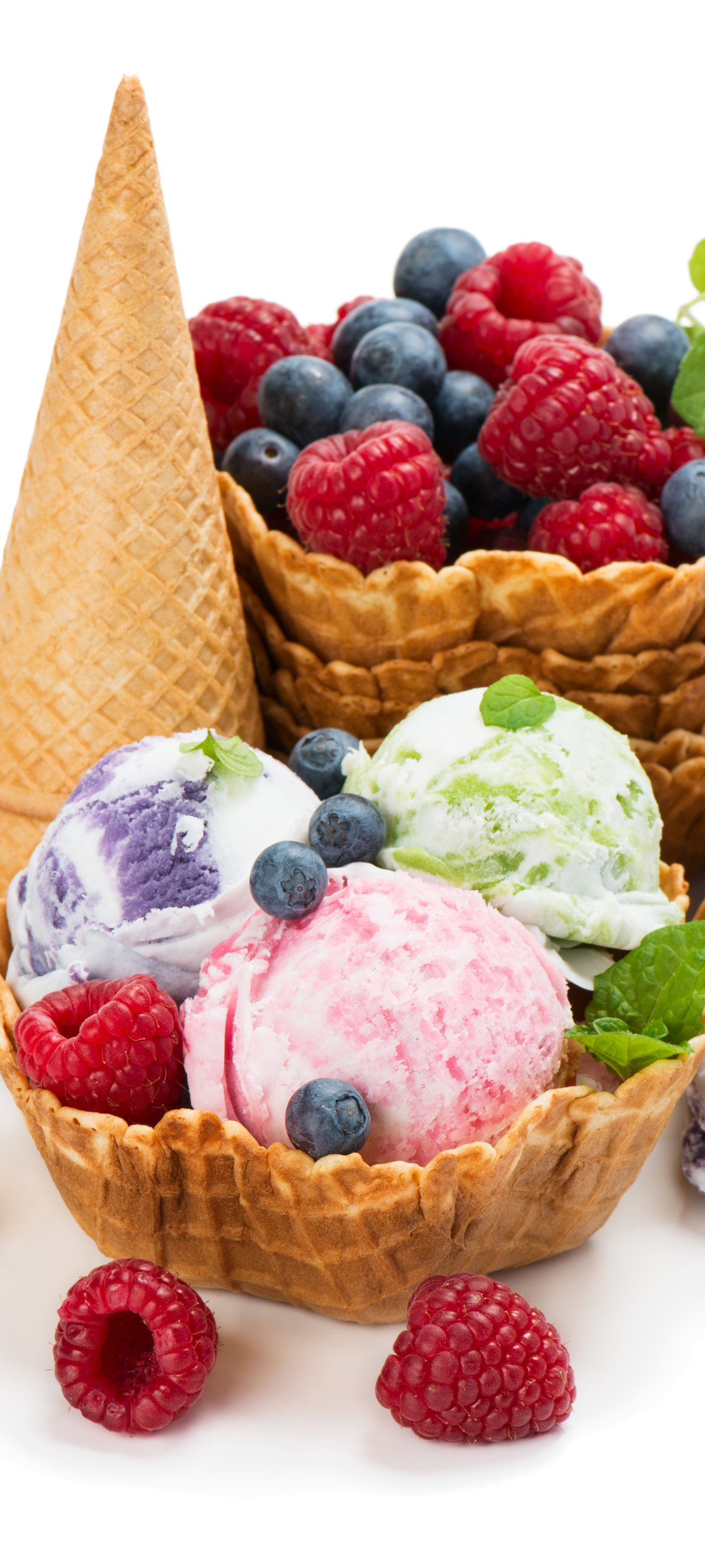 Download mobile wallpaper Food, Blueberry, Raspberry, Ice Cream, Berry, Fruit, Waffle Cone for free.