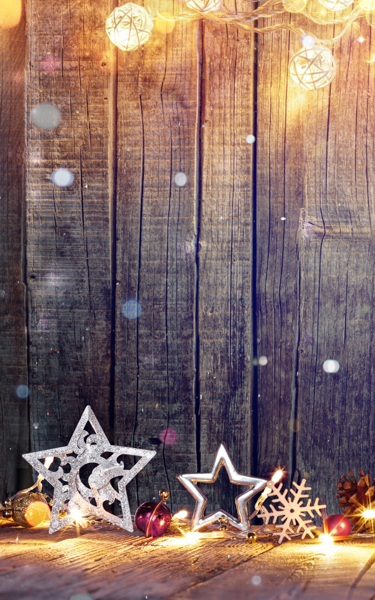 Handy-Wallpaper Feiertage, Schnee, Weihnachten, Licht, Holz, Schneeflocke, Stern kostenlos herunterladen.