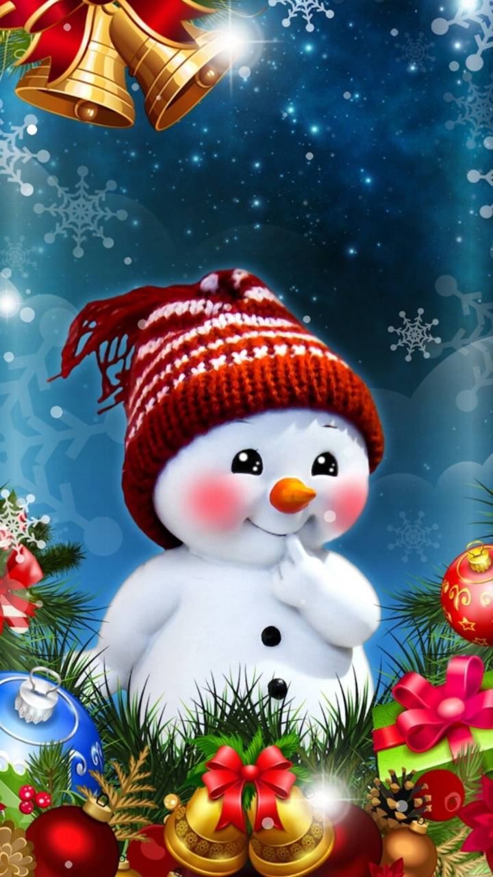 Download mobile wallpaper Snowman, Gift, Artistic, Bell for free.