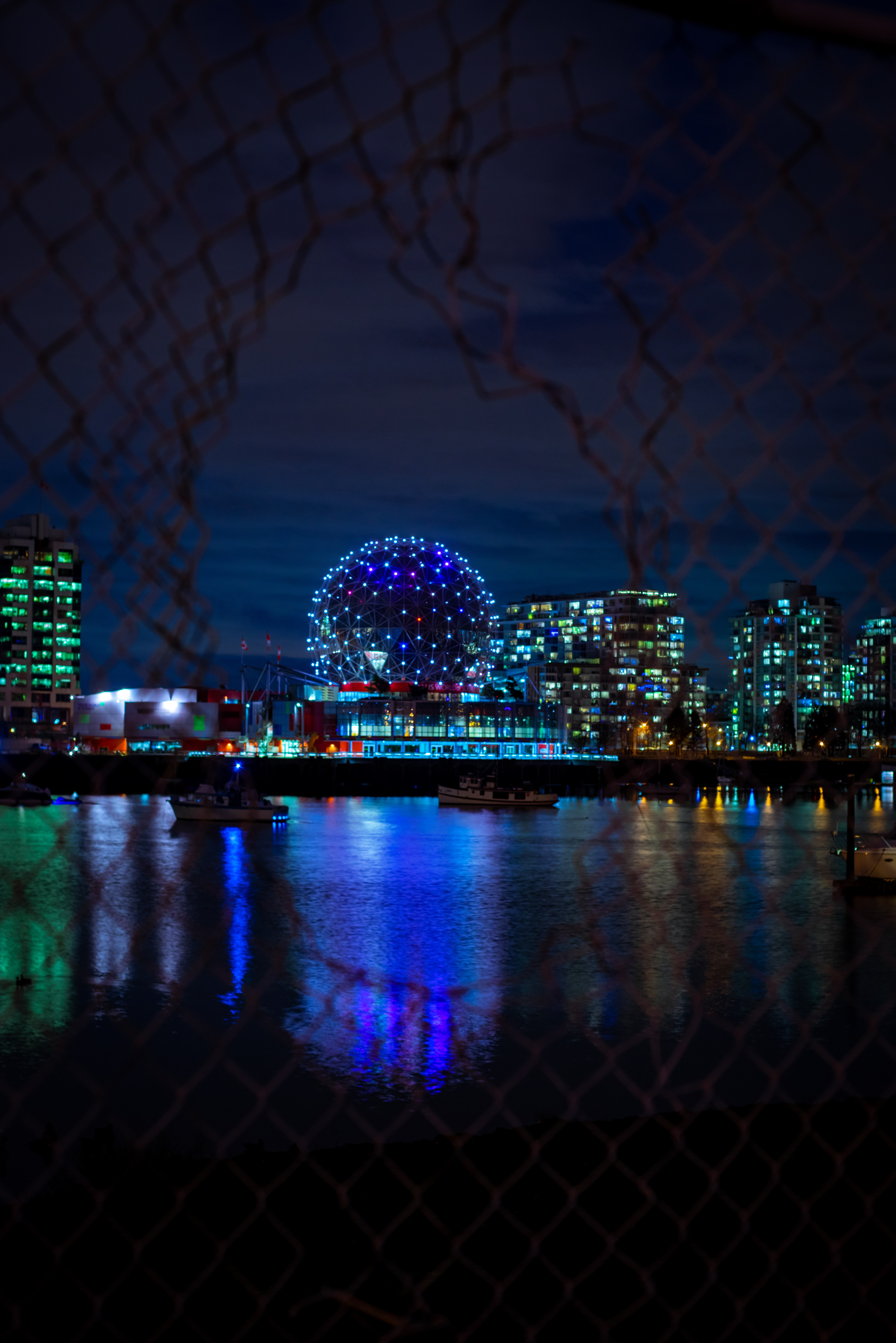 Download mobile wallpaper Cities, Fence, Ball, Night for free.