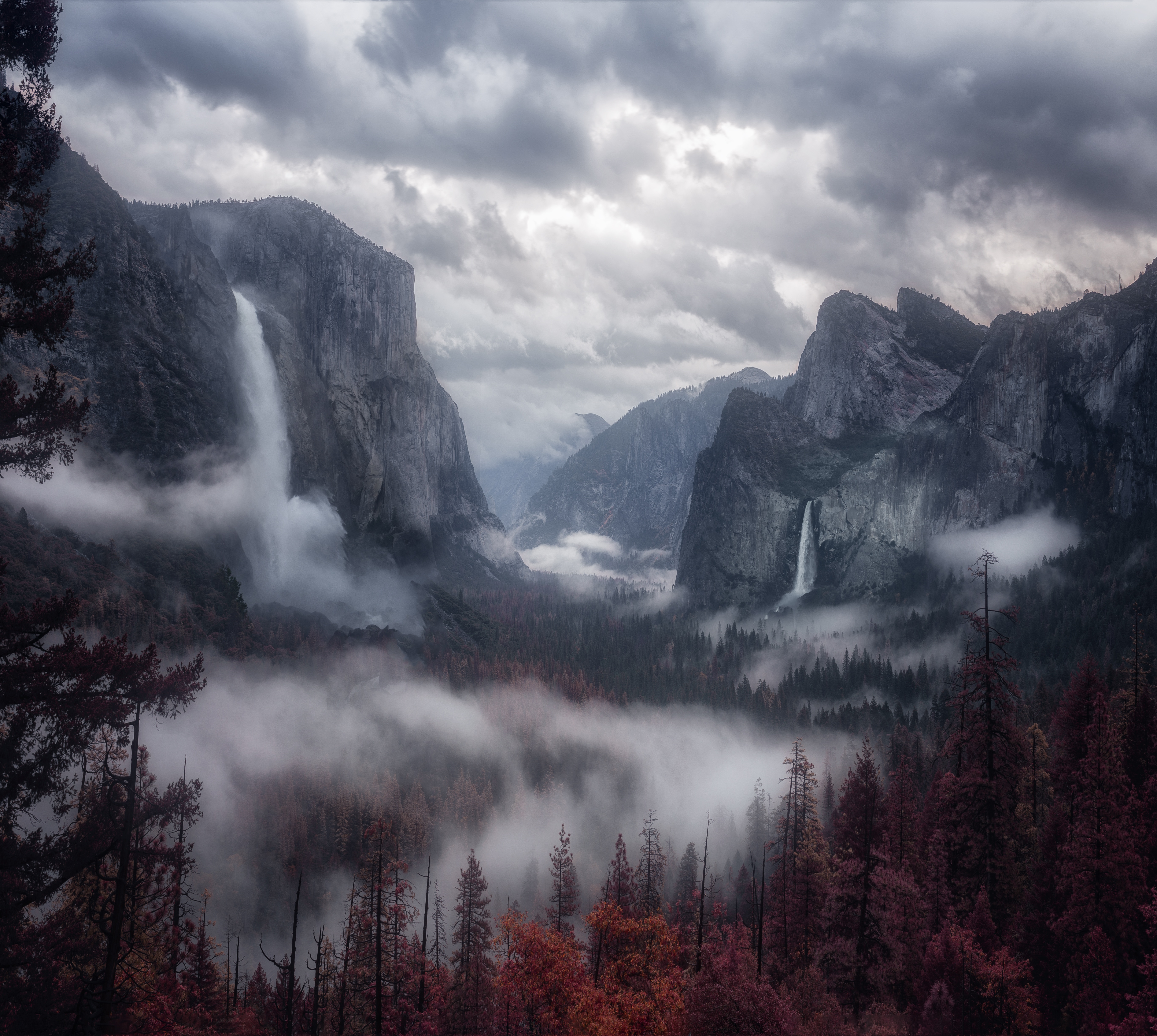 PCデスクトップに自然, 霧, 木, 山脈, スカイ画像を無料でダウンロード