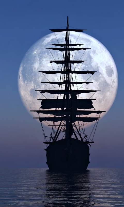 Download mobile wallpaper Sea, Moon, Ocean, Sailboat, Ship, Vehicles, Sailing Ship for free.