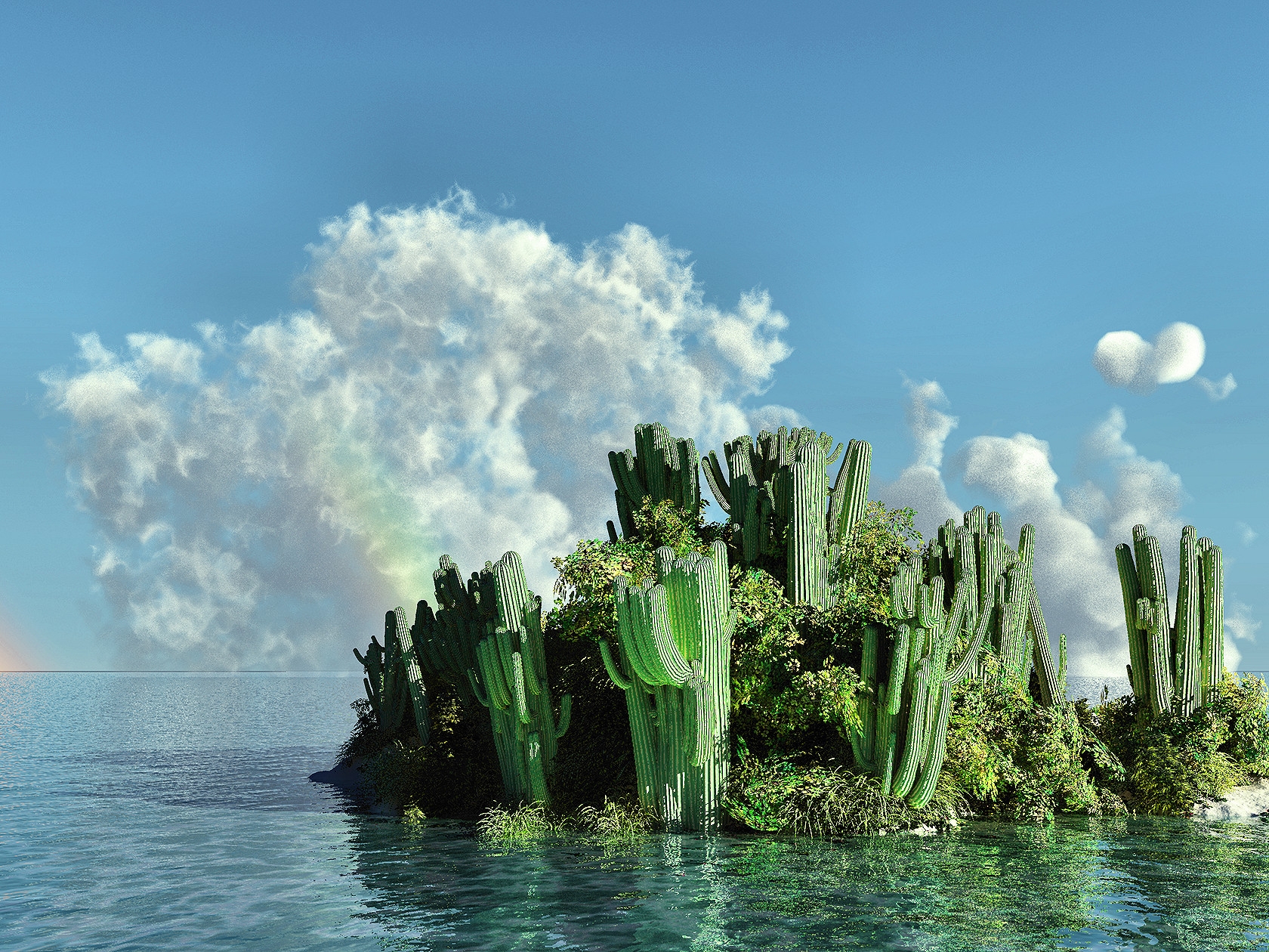 Laden Sie das Natur, Kakteen, Die Insel, Insel, Sea-Bild kostenlos auf Ihren PC-Desktop herunter