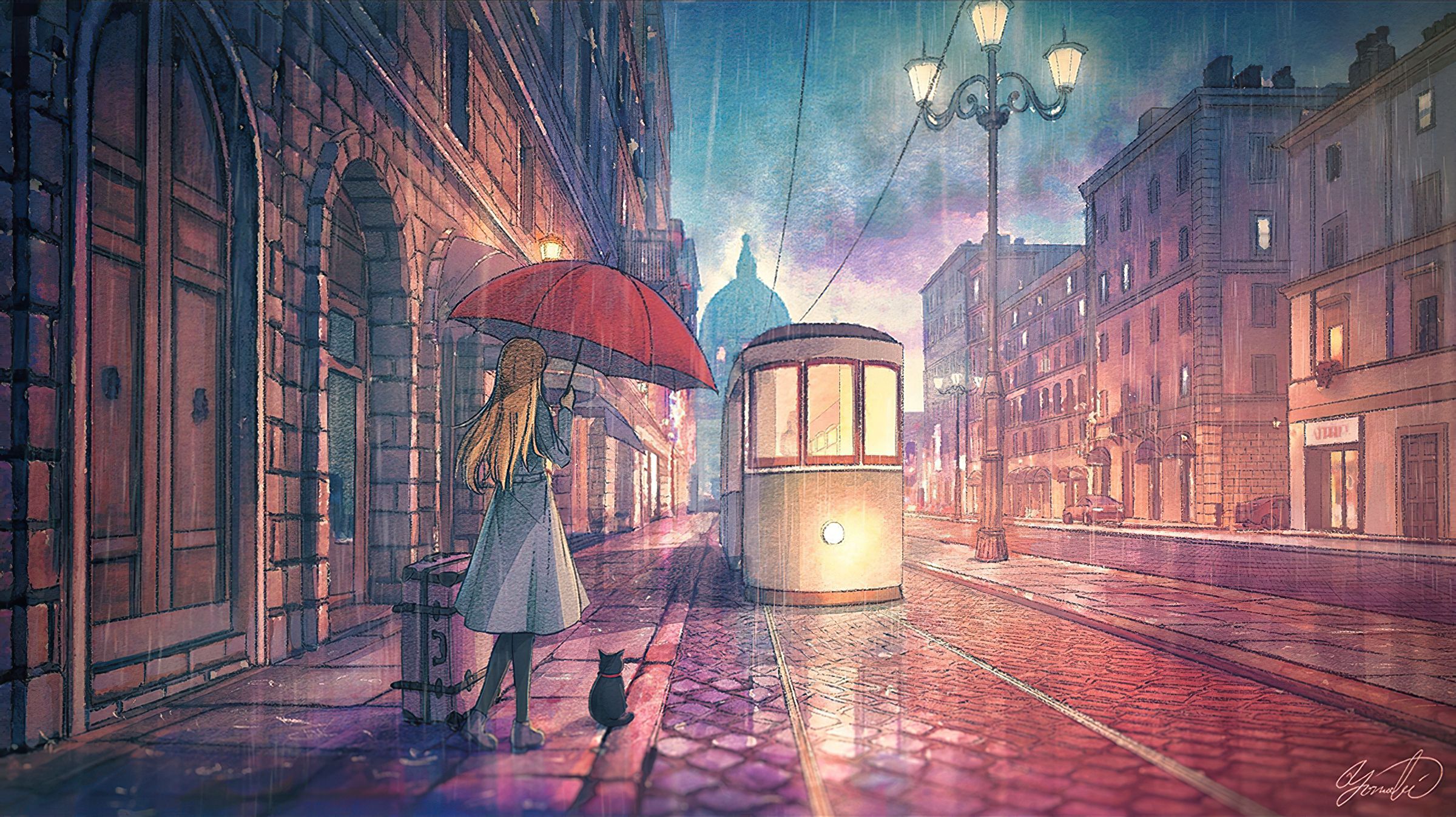 Free download wallpaper Anime, Rain, Umbrella, Original, Long Hair on your PC desktop