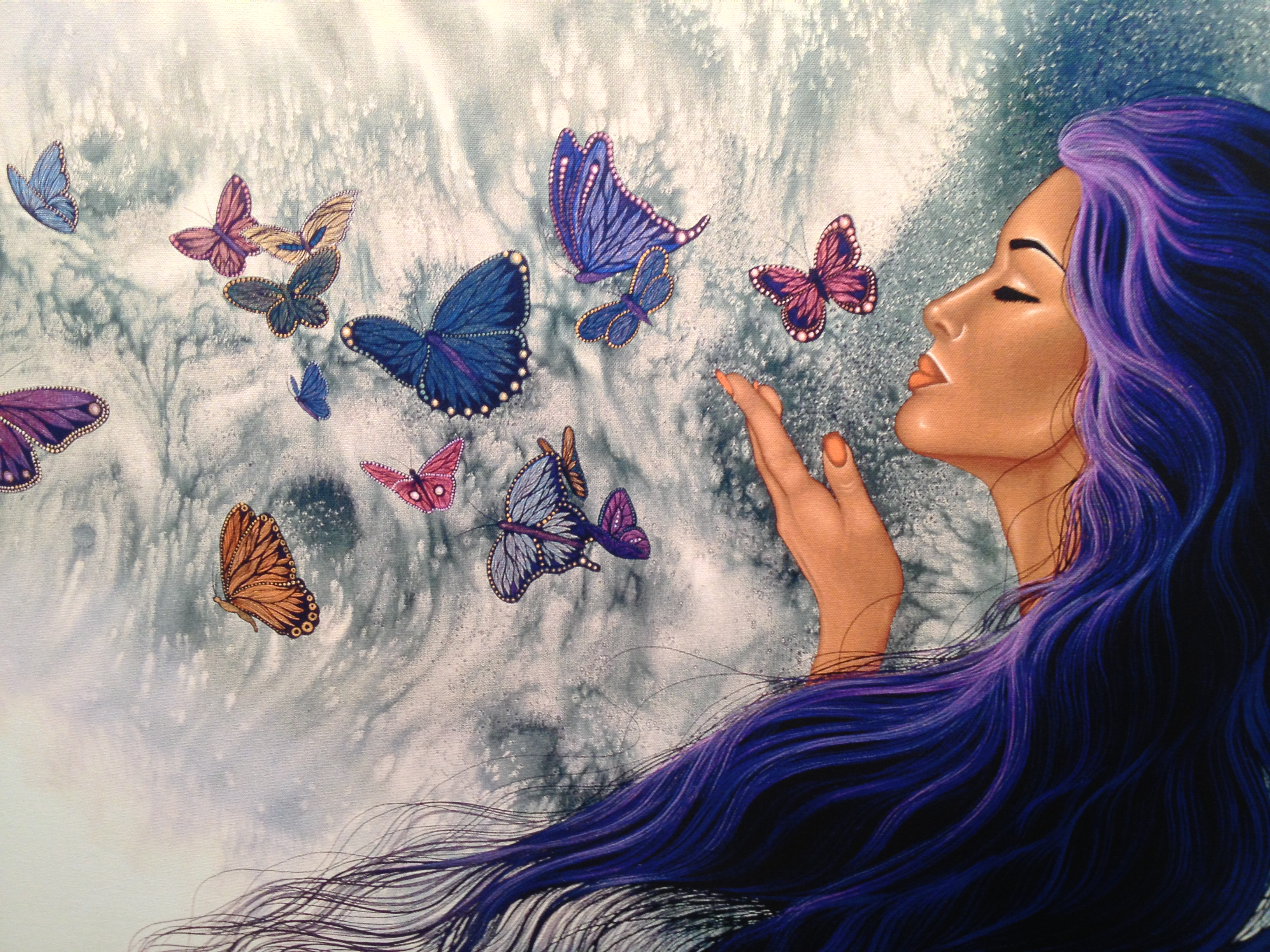 Download mobile wallpaper Fantasy, Butterfly, Women, Purple Hair for free.