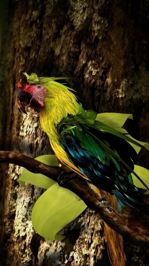 Download mobile wallpaper Bird, Tree, Colorful, Photography, Macaw, Parrot, Manipulation for free.