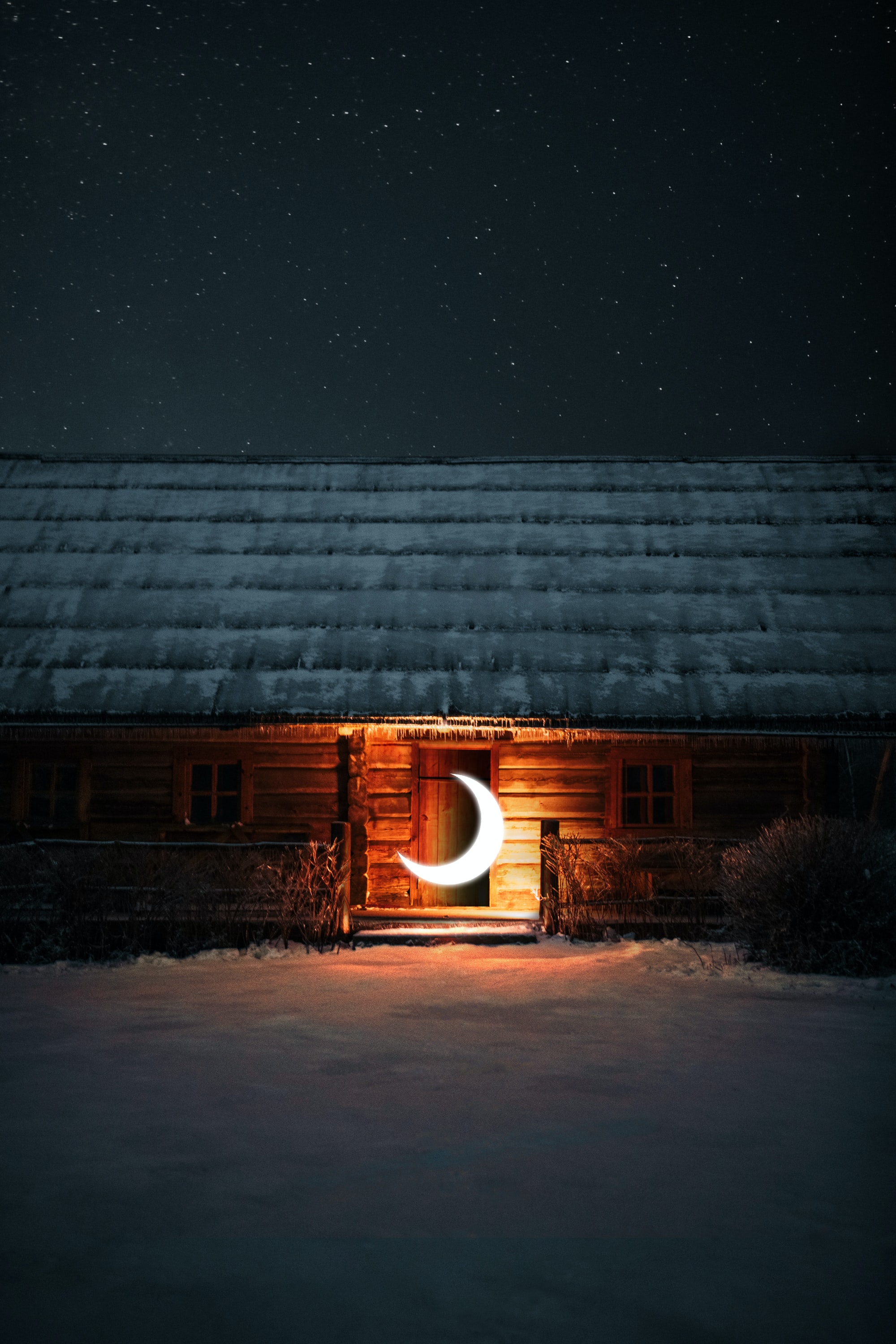 Download mobile wallpaper House, Night, Glow, Dark, Illusion, Moon for free.