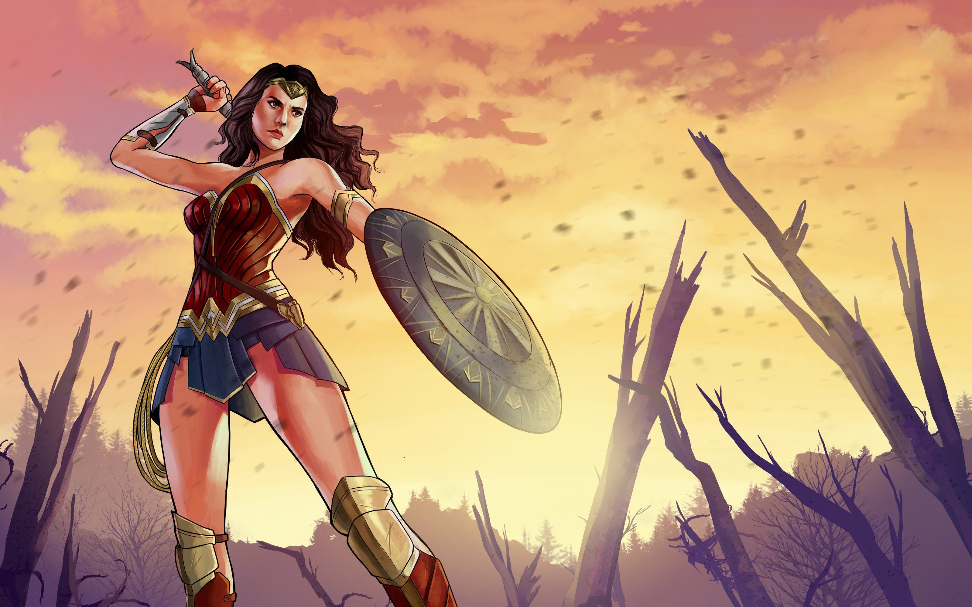 Free download wallpaper Shield, Comics, Black Hair, Dc Comics, Woman Warrior, Wonder Woman on your PC desktop