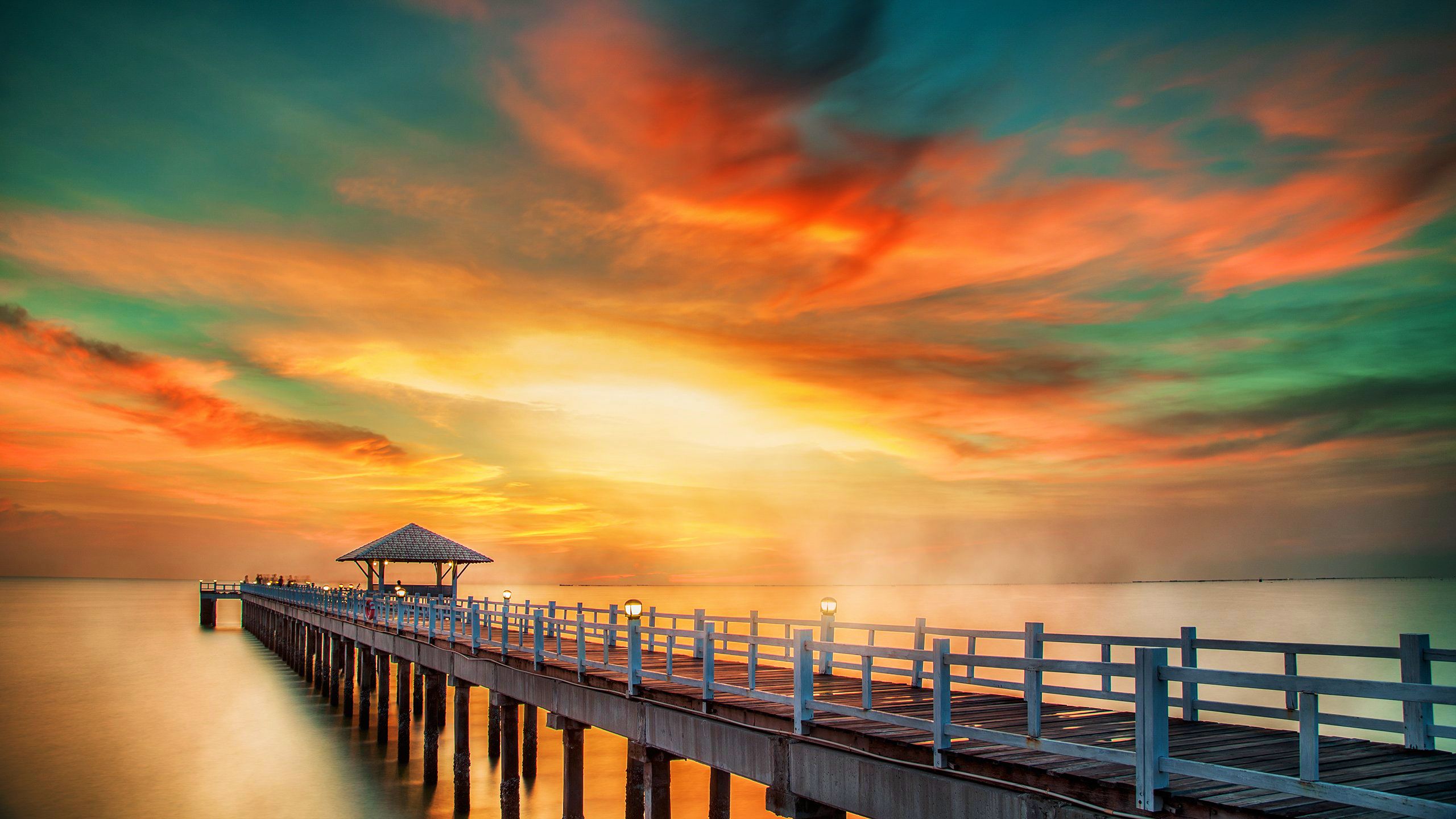 Laden Sie das Horizont, Seebrücke, Ozean, Meer, Himmel, Sonnenuntergang, Menschengemacht-Bild kostenlos auf Ihren PC-Desktop herunter