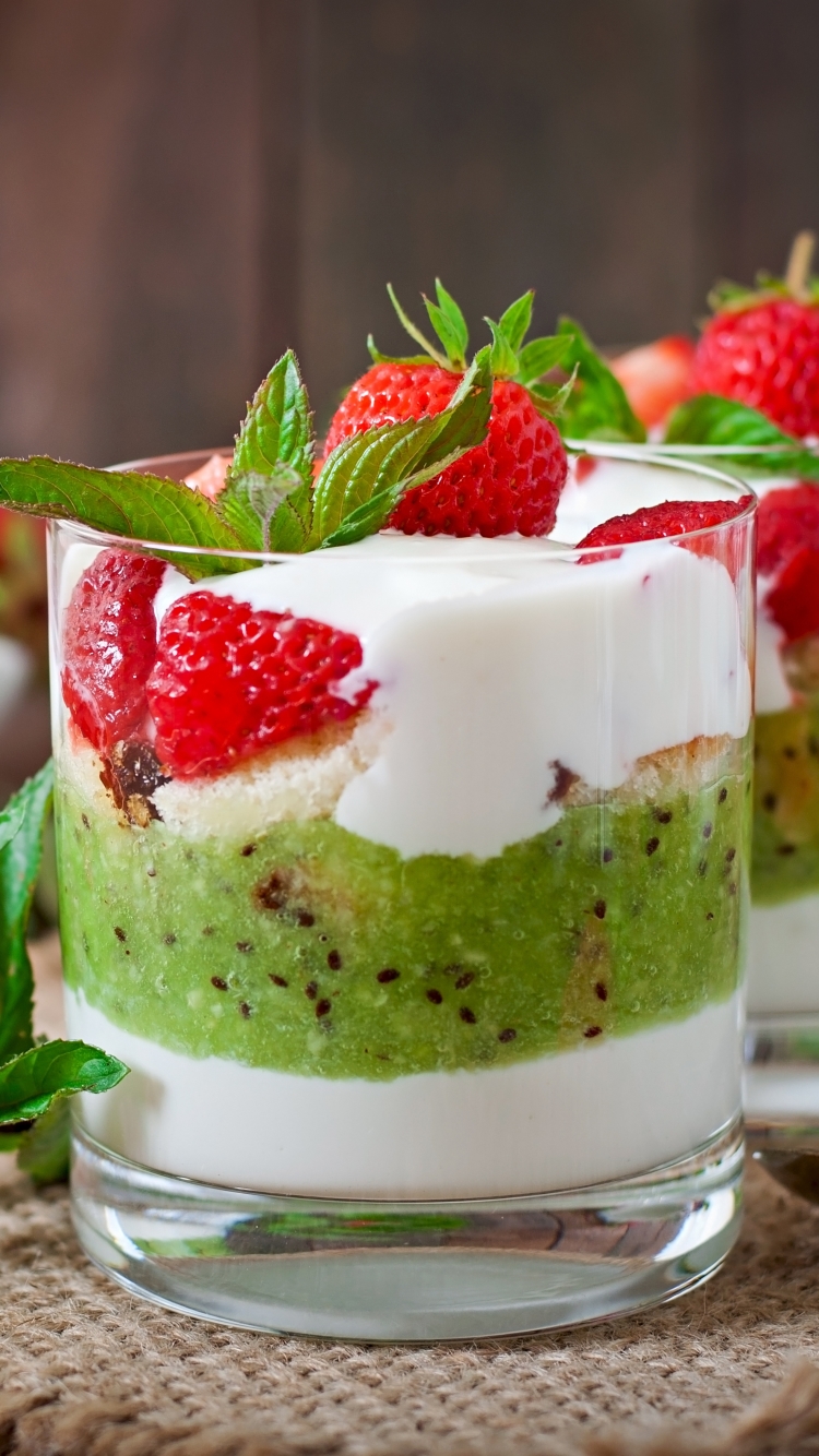Download mobile wallpaper Food, Strawberry, Dessert, Kiwi, Ice Cream, Berry, Sweets for free.