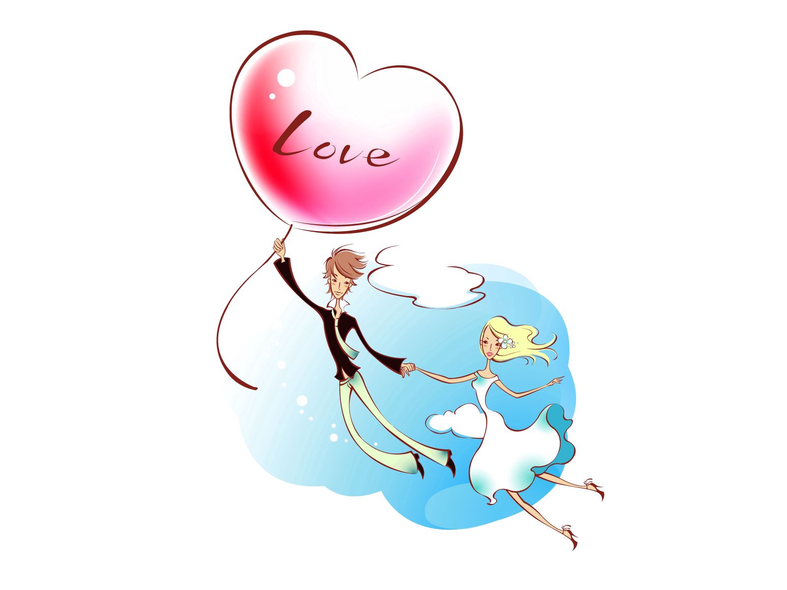 art, love, couple, pair, picture, drawing, flight, heart, happiness Image for desktop