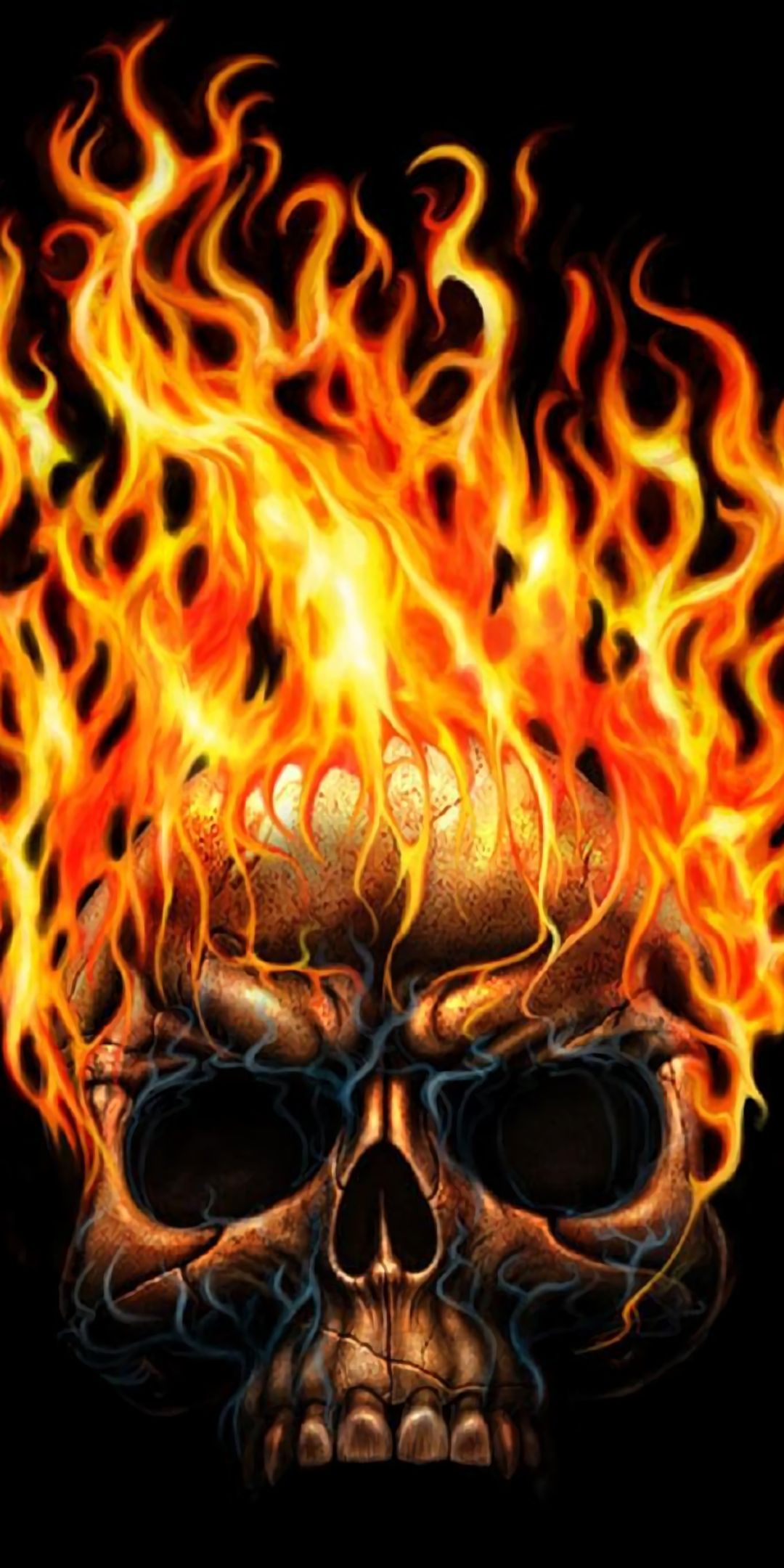 Download mobile wallpaper Fire, Dark, Flame, Skull for free.