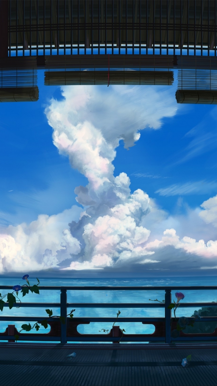 Скачать картинку Аниме, Пейзаж, Море, Облака, Облако, Ландшафт, Оригинал в телефон бесплатно.