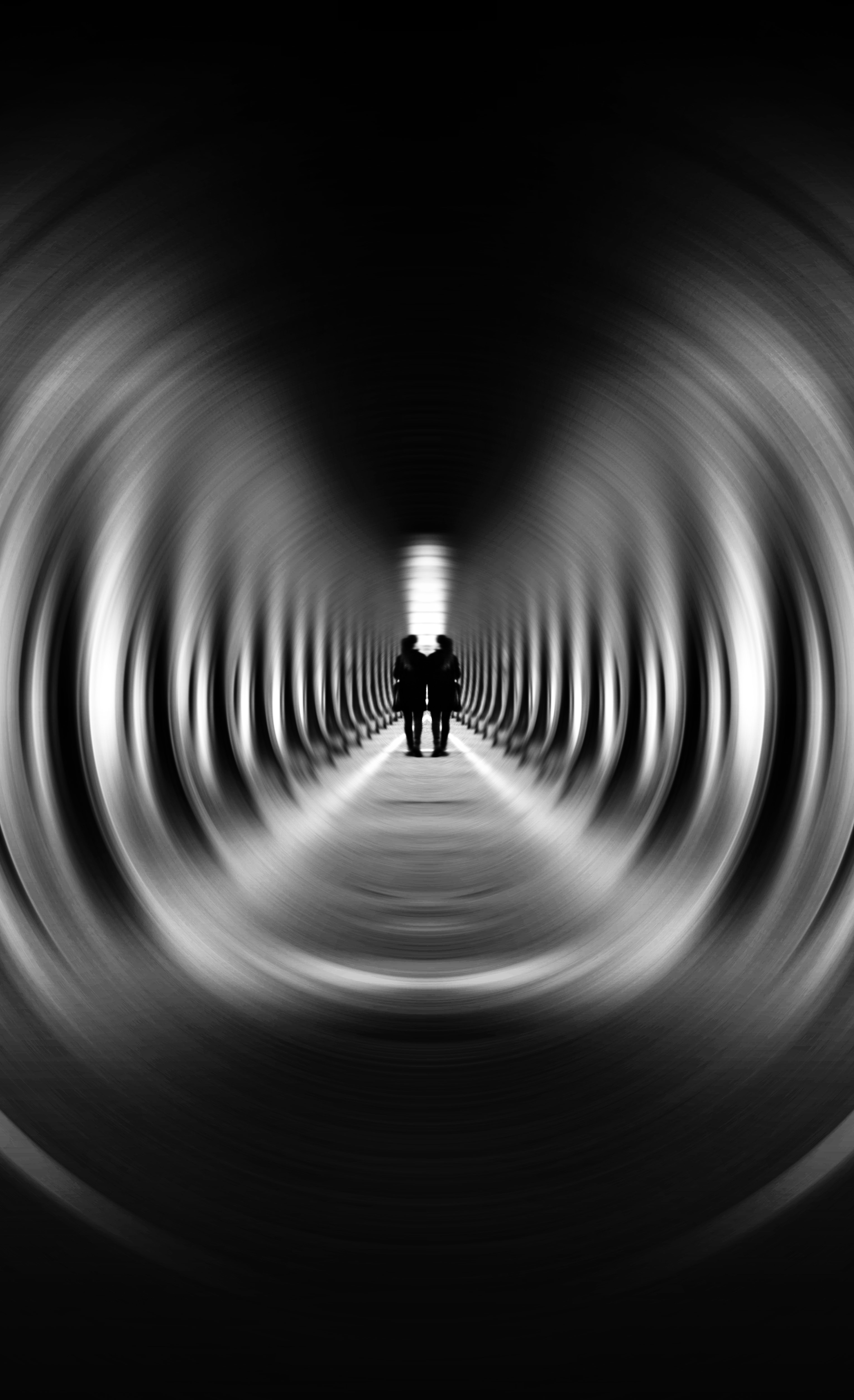 tunnel, miscellanea, miscellaneous, silhouettes, blur, smooth, bw, chb, illusion