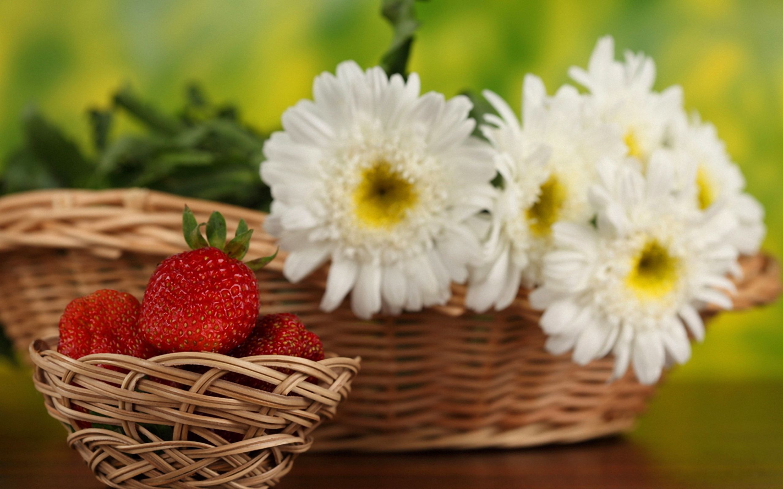 Download mobile wallpaper Basket, Food, Berries, Flowers, Strawberry for free.
