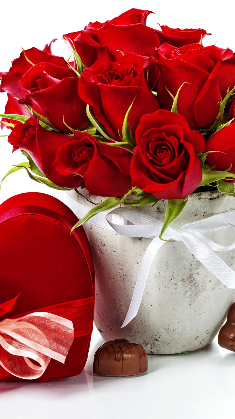 Download mobile wallpaper Chocolate, Love, Rose, Gift, Vase, Heart, Photography, Red Rose for free.